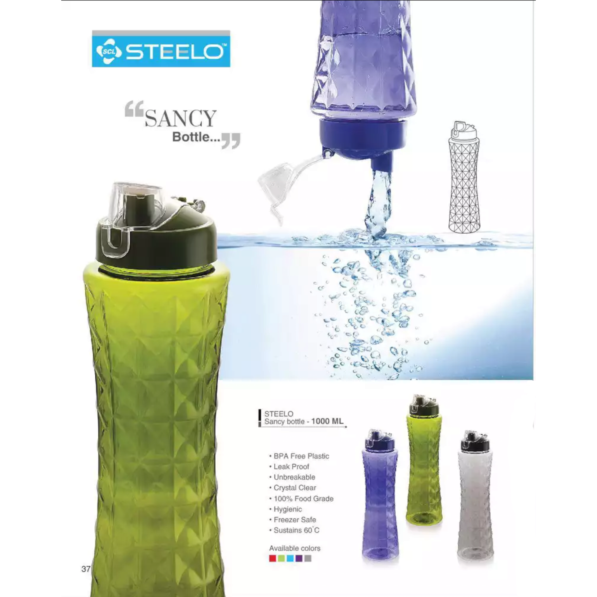 Sports Water Bottle 1000ml Steelo Sancy