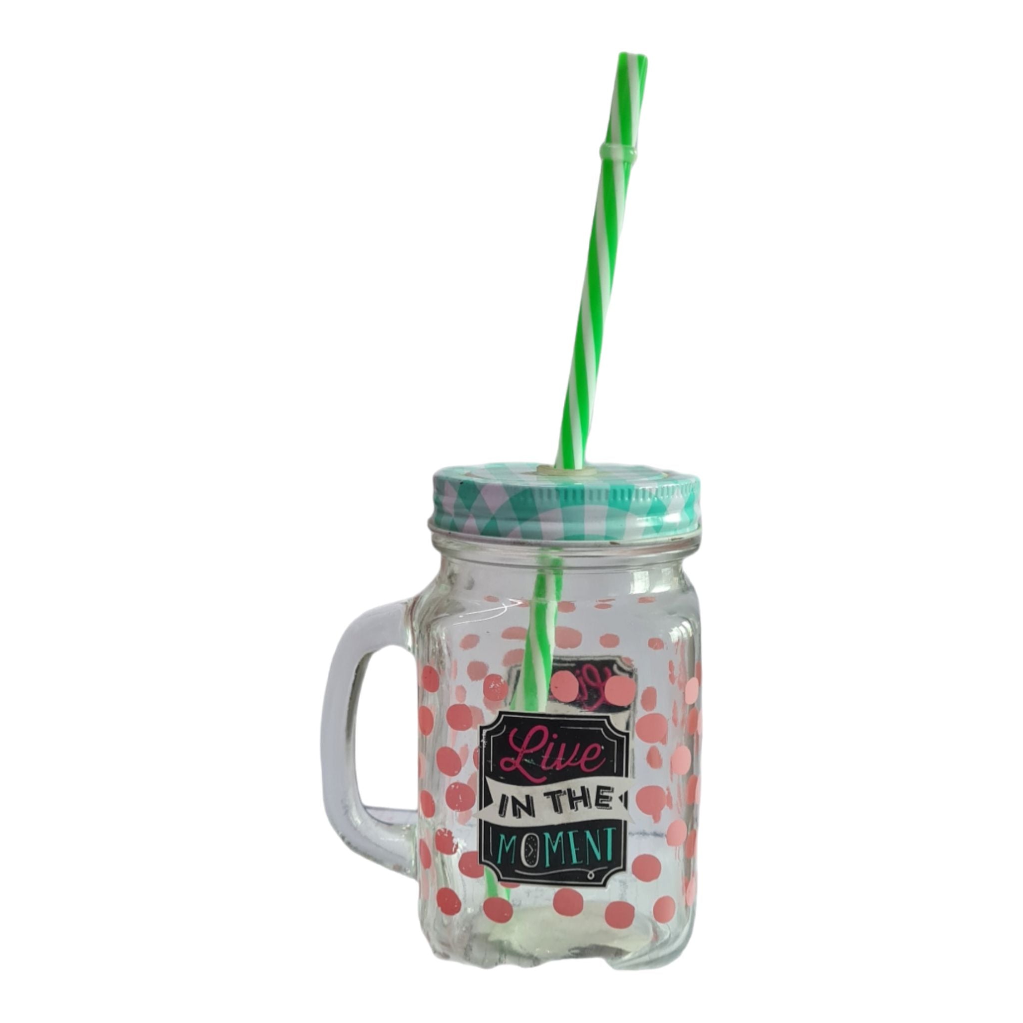 Glass Mason Jar with Straw - Live In Moment 26665