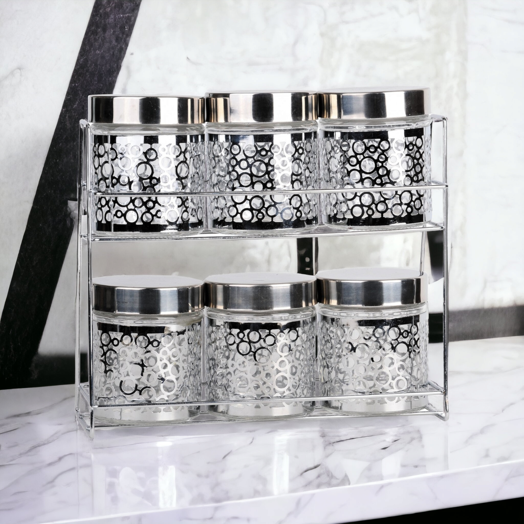 Glass Storage 6pc Canister Set with Stand