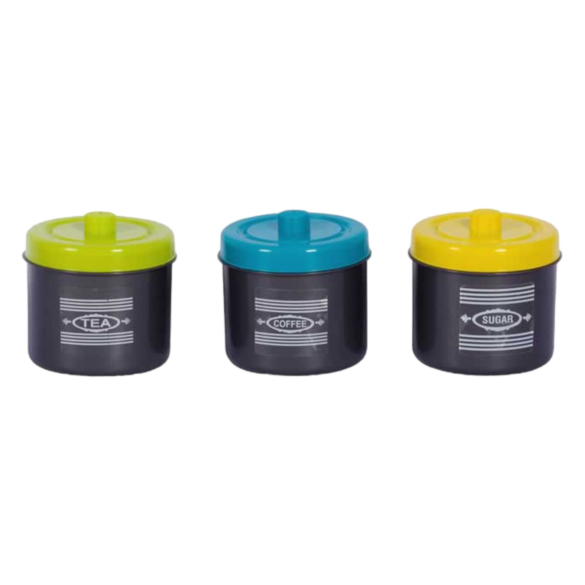 Plastic Canister 3pc Set Tea-Sugar-Coffee Buzz