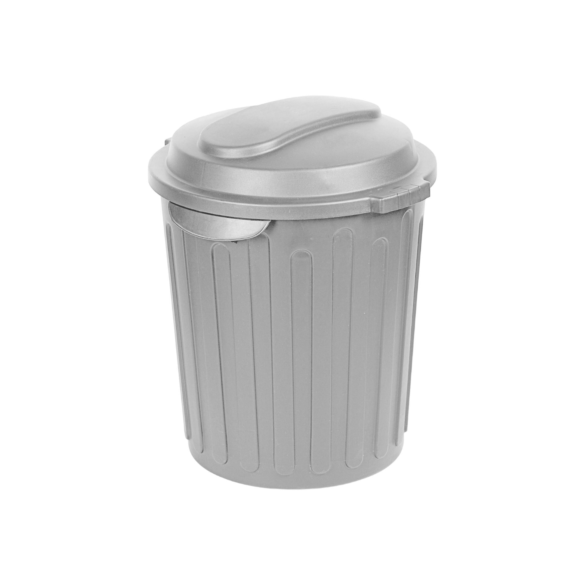 60L Contour Refuse Waste Dustbin with Lid Silver Buzz