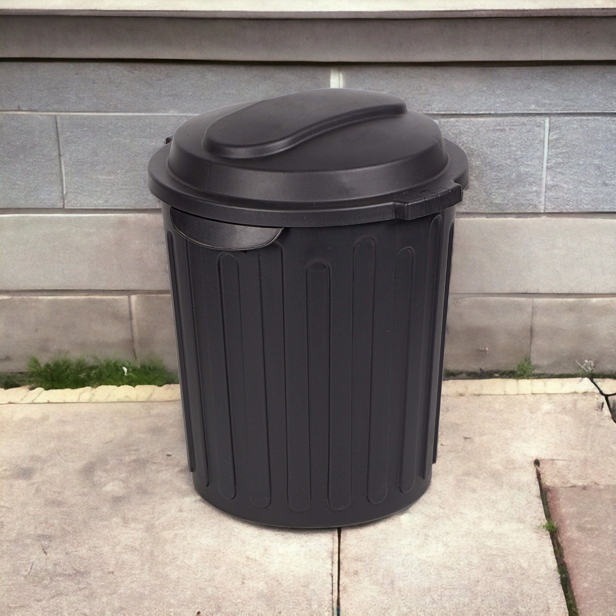 60L Contour Refuse Waste Dustbin with Lid Black Buzz