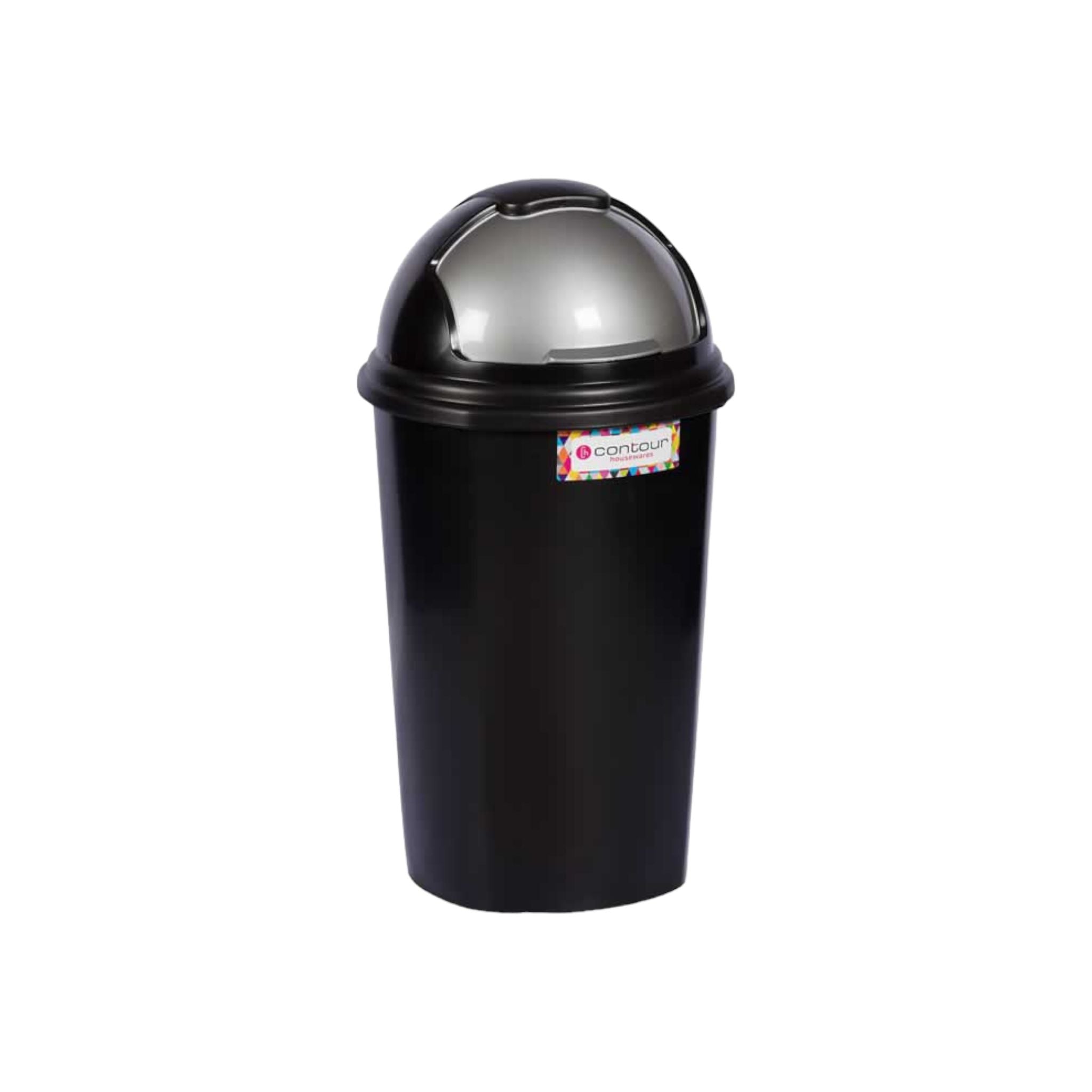 Contour Housewares 25L Waste Bin Black with Helmet Flip Top Dome Lid Buzz