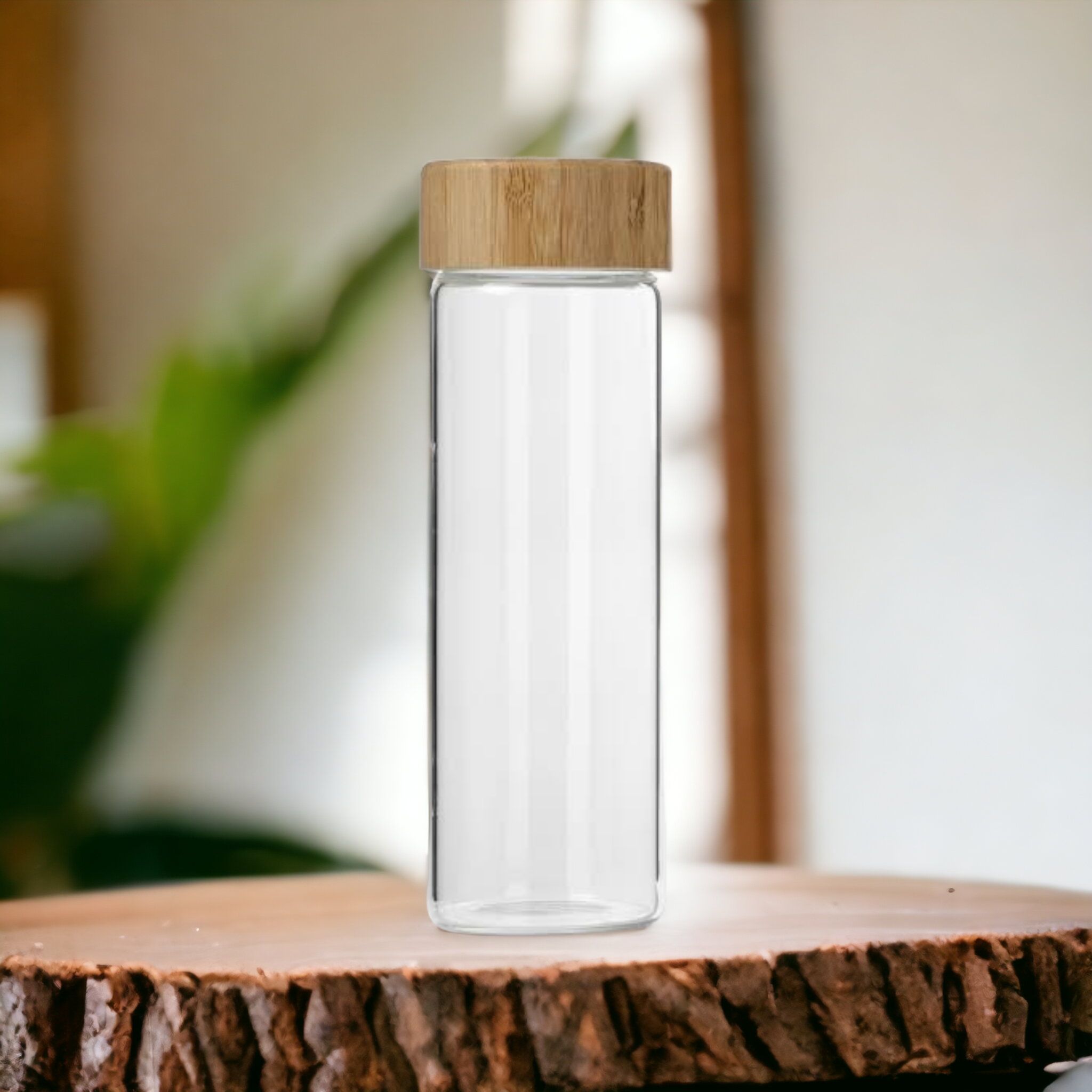 Glass Drinking Bottle 450ml Bamboo Lid 27135