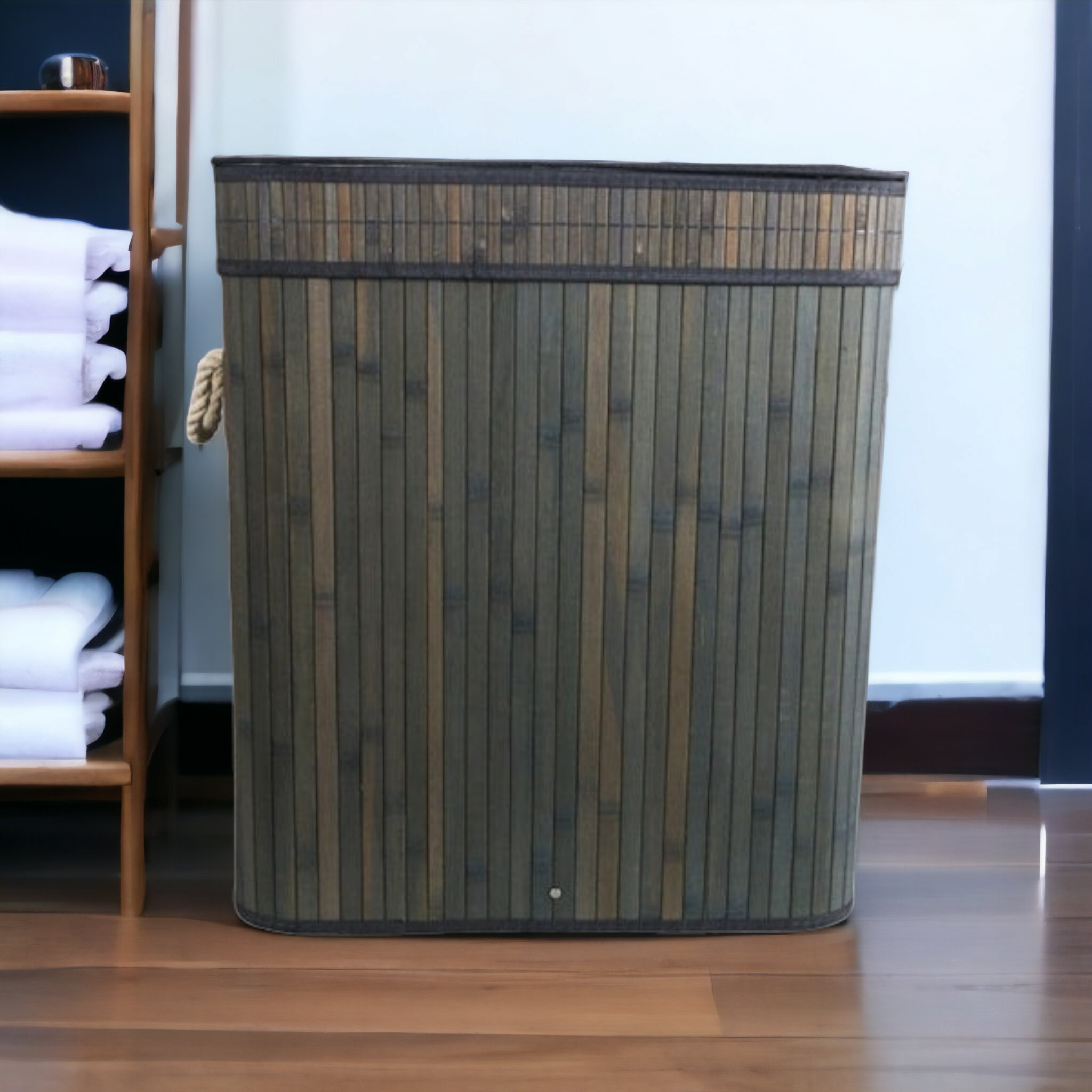 Aqua Bamboo Foldable Laundry Basket Double Rectangle Grey 15693