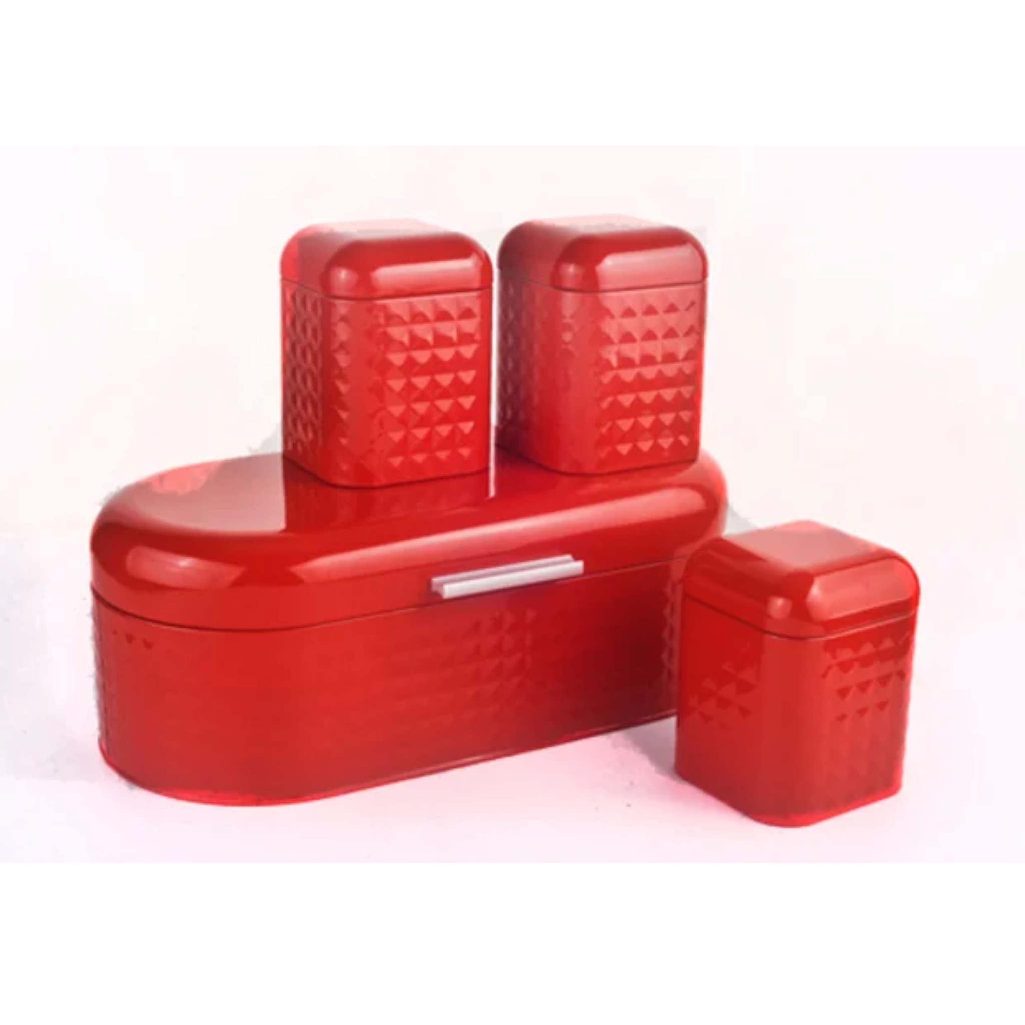 Bread Bin with 3pcs Canister Diamond Design Red