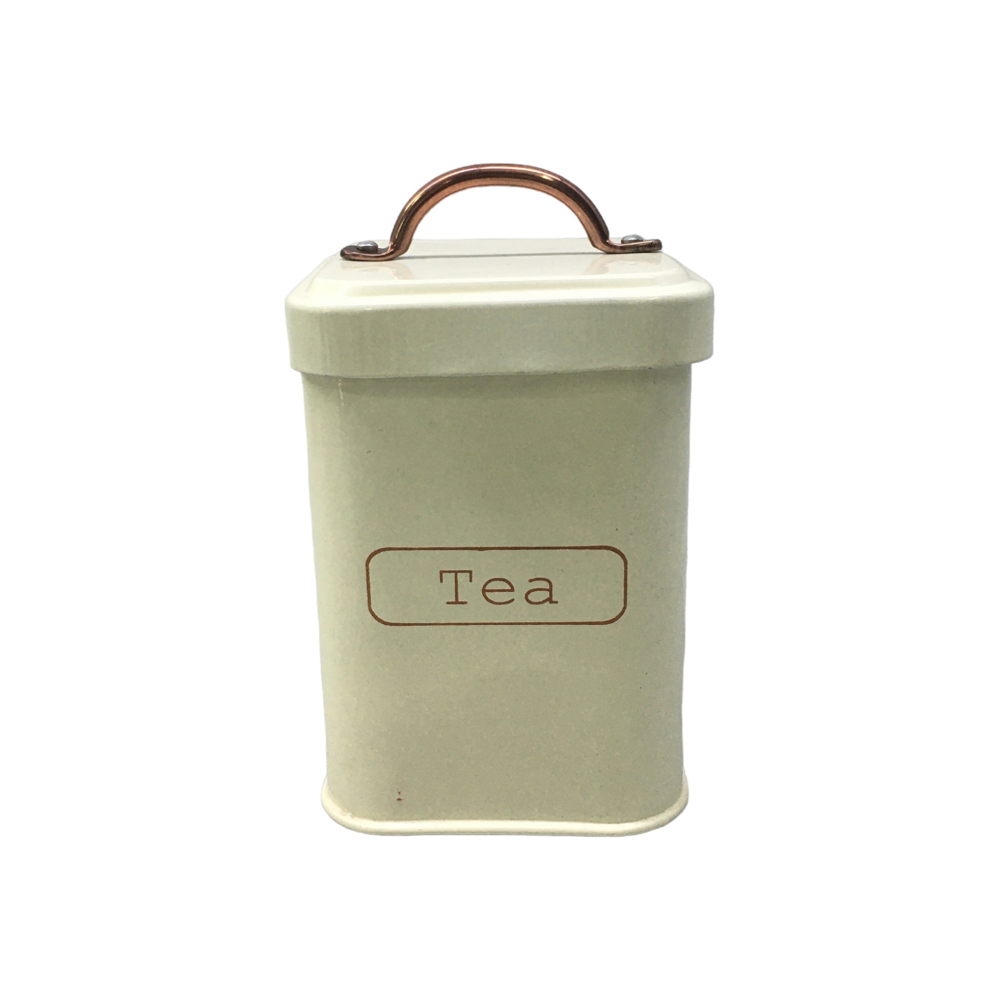 Vintage Tin Canister Square Snack Cream with Bronze Handle 11x11x16.5cm