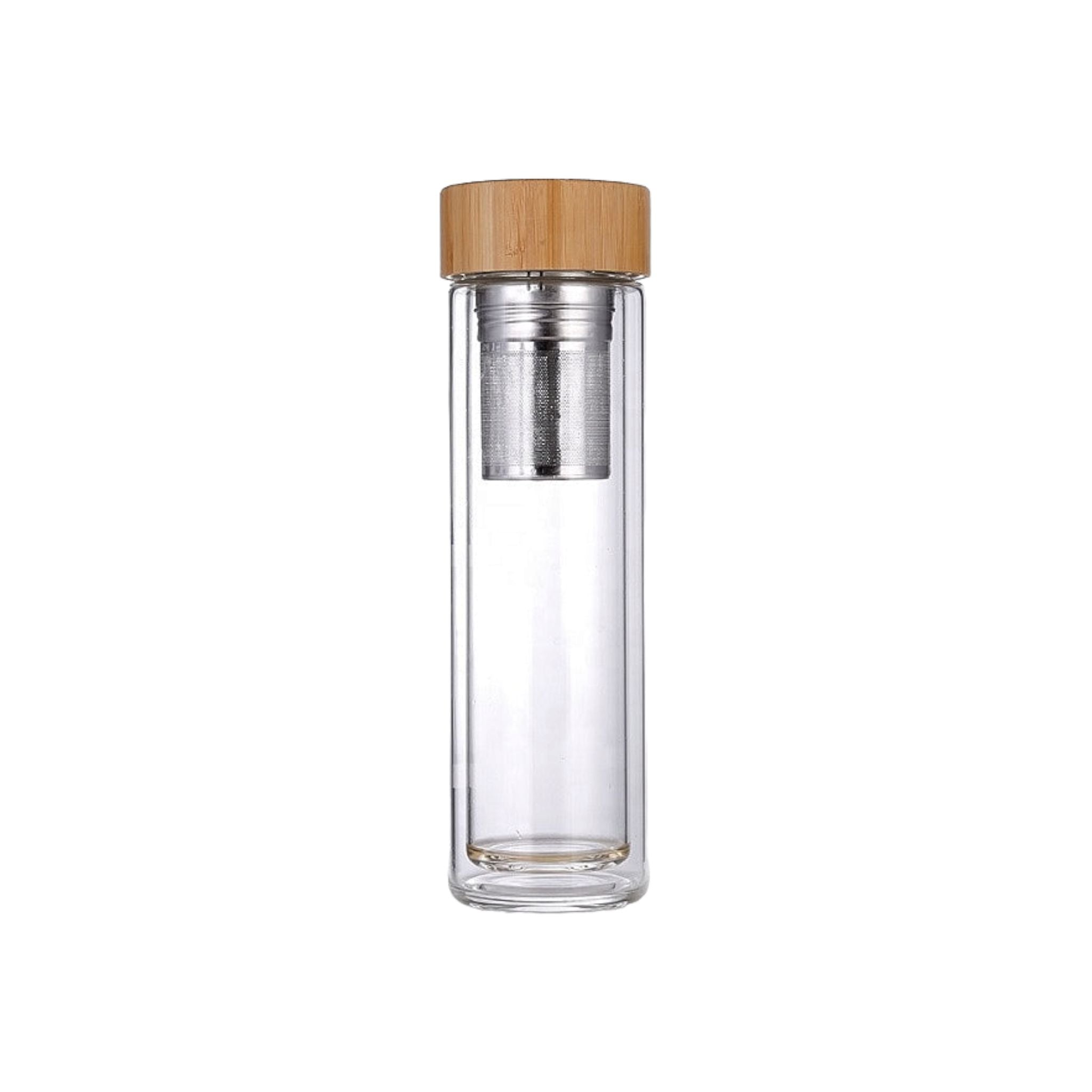 Glass Drinking Bottle 600ml Double Wall with Infuser & Bamboo Lid 27133