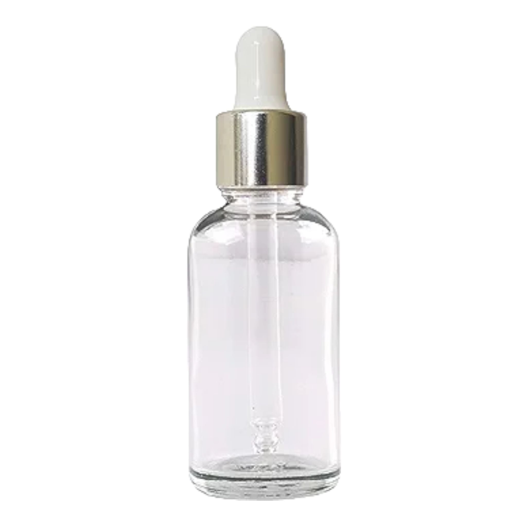 30ml Glass Dropper Bottle Clear with Silver-Gold-Black Collar Pipette Lid