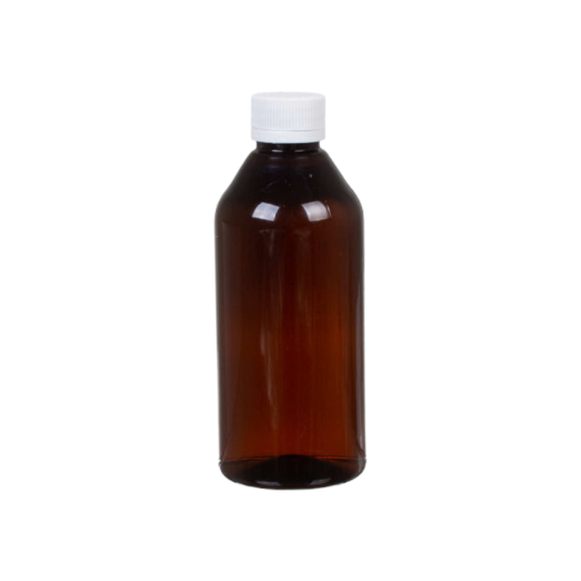 200ml Amber PVC Bottle Round Brown with 28mm White Screw Cap