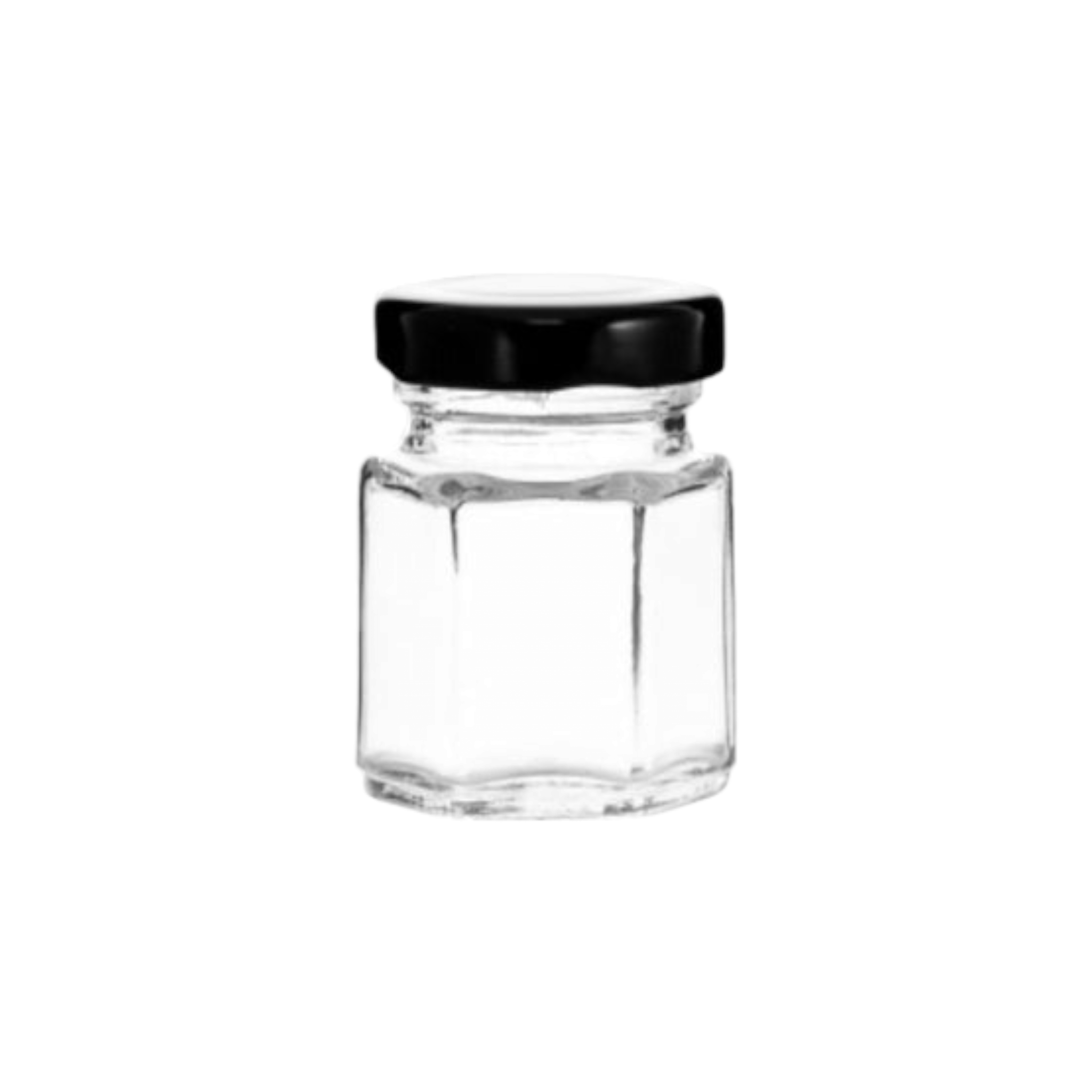 Regent Glass Jar 85ml Hexagonal with Black Lid Each 15103