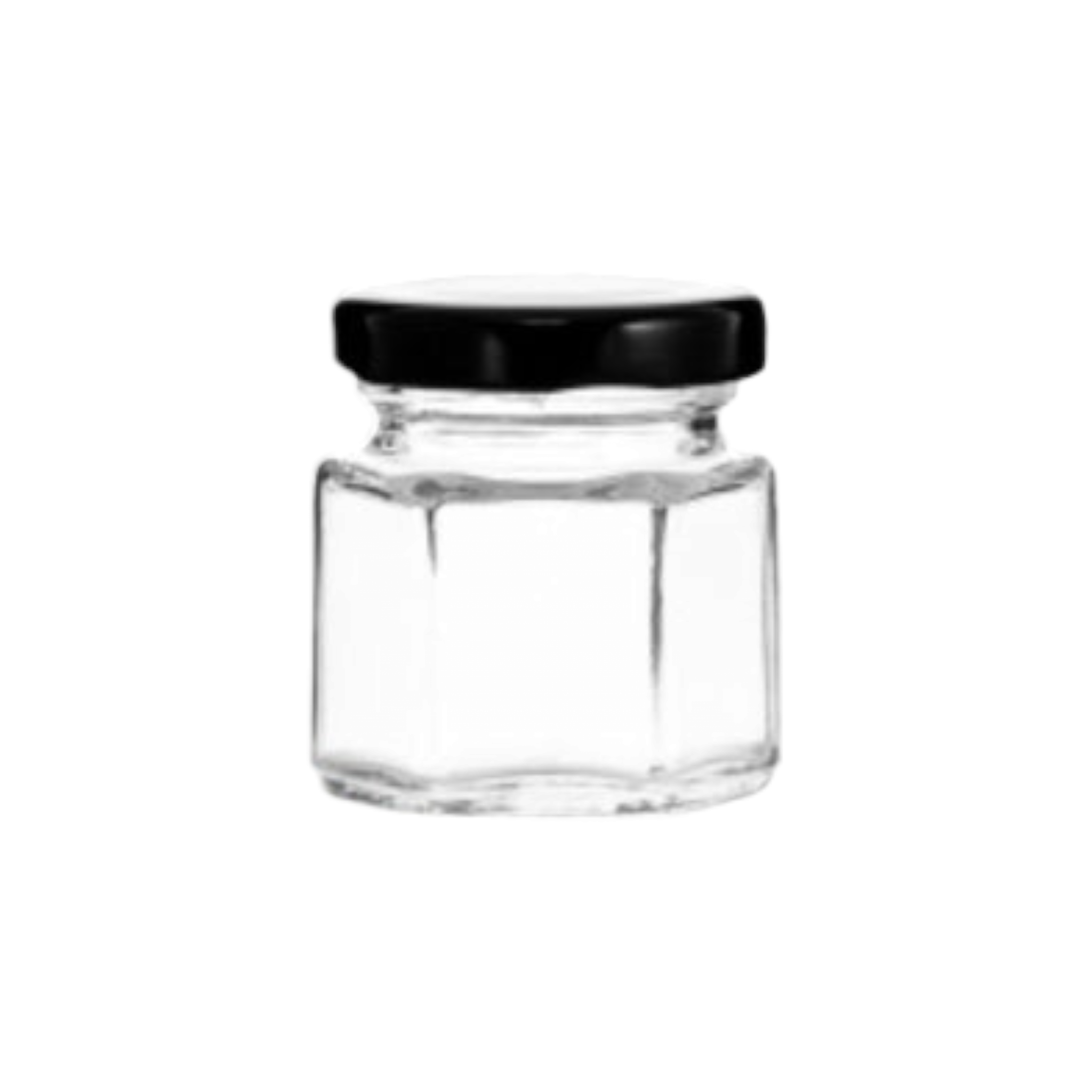 Regent Glass Jar 45ml Hexagonal with Black Lid Each 15108