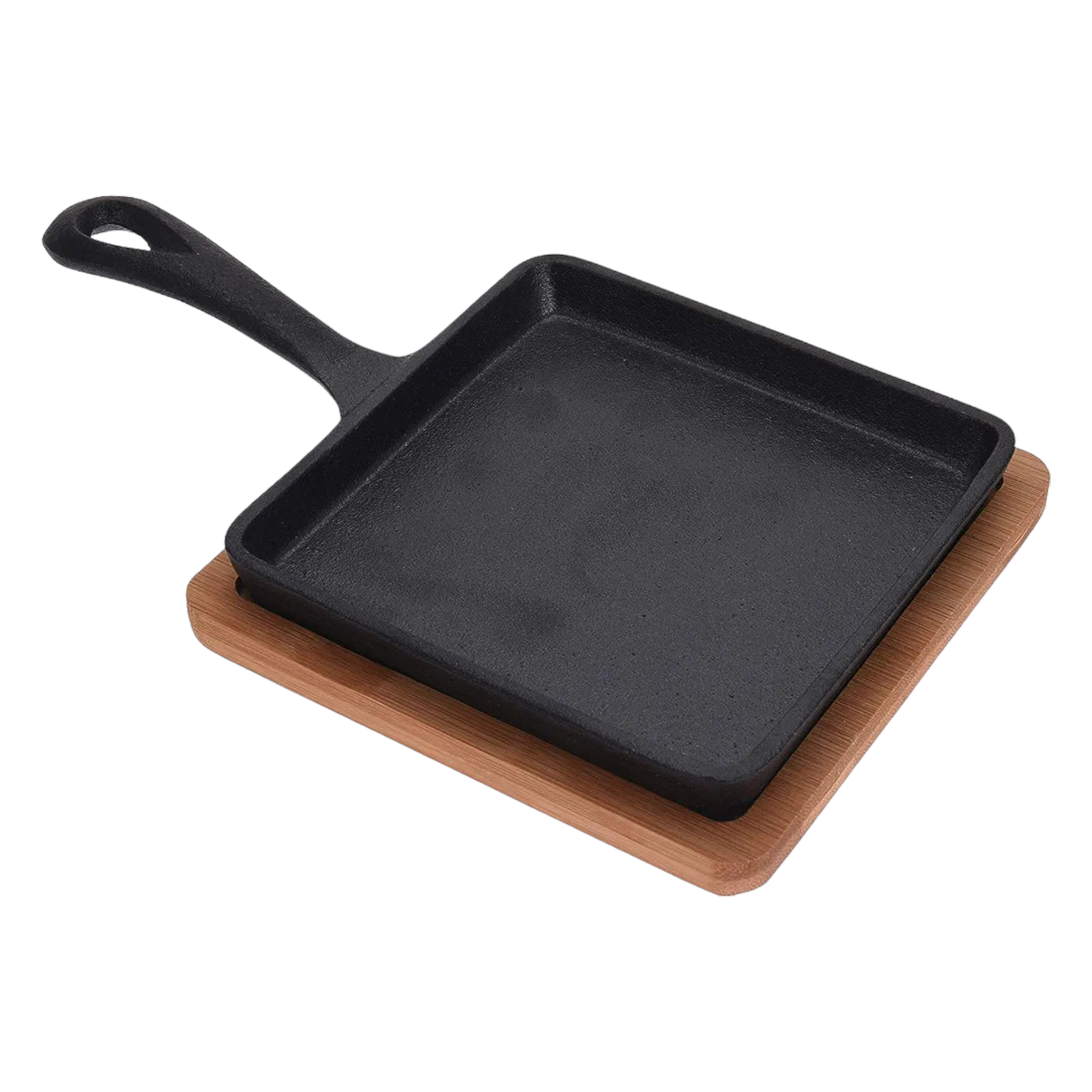 Tapas Cast Iron Pan Square Dish 24.5x15.5x5cm with Wooden Board 13157