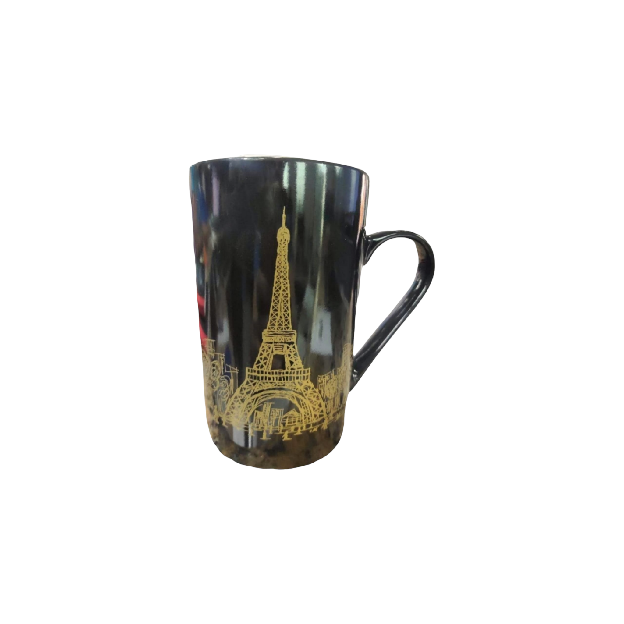 Ceramic Coffee Mug Black and Gold Eifel Tower Print