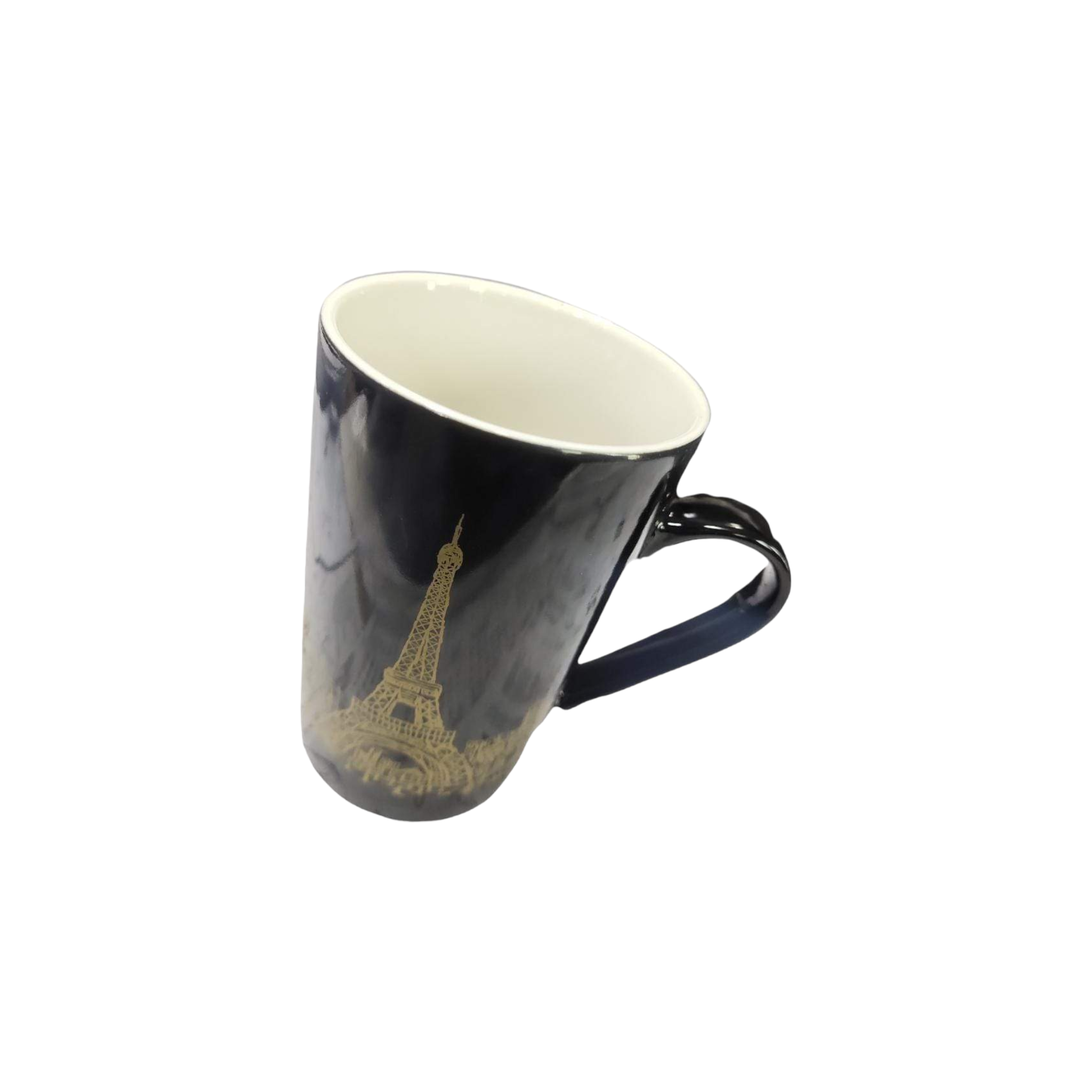 Ceramic Coffee Mug Black and Gold Eifel Tower Print