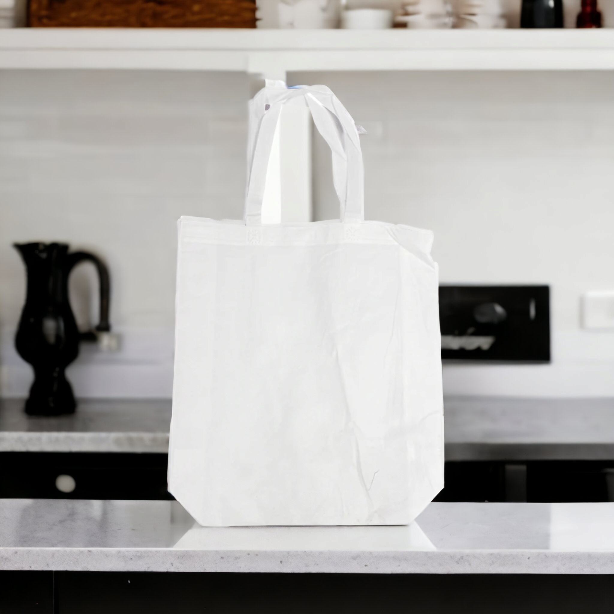 Non Woven White Shopping Grocery Bag with handle 80gsm