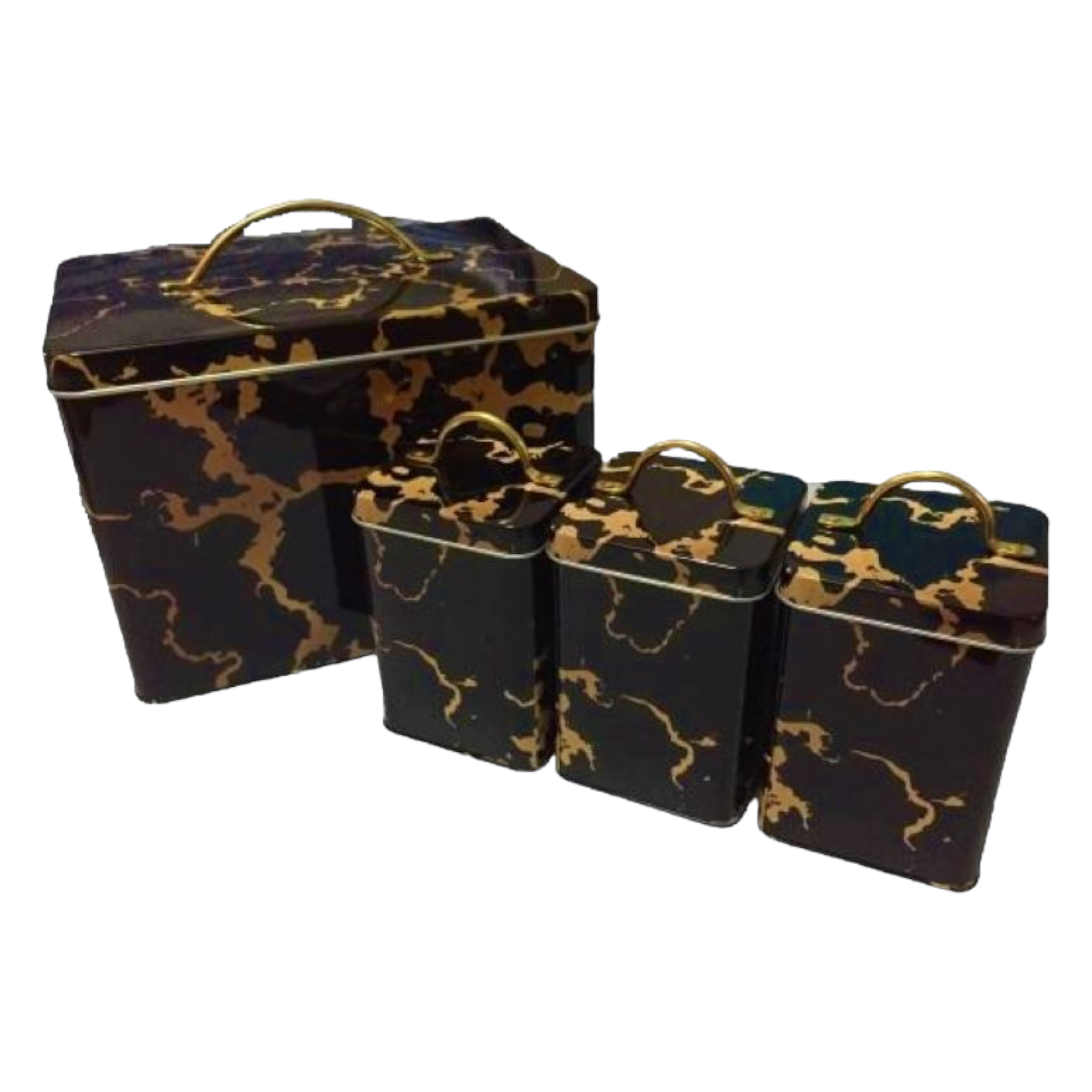 Royal Homeware Bread Bin and Canister Tea Coffee Sugar Set Black with Gold Marble