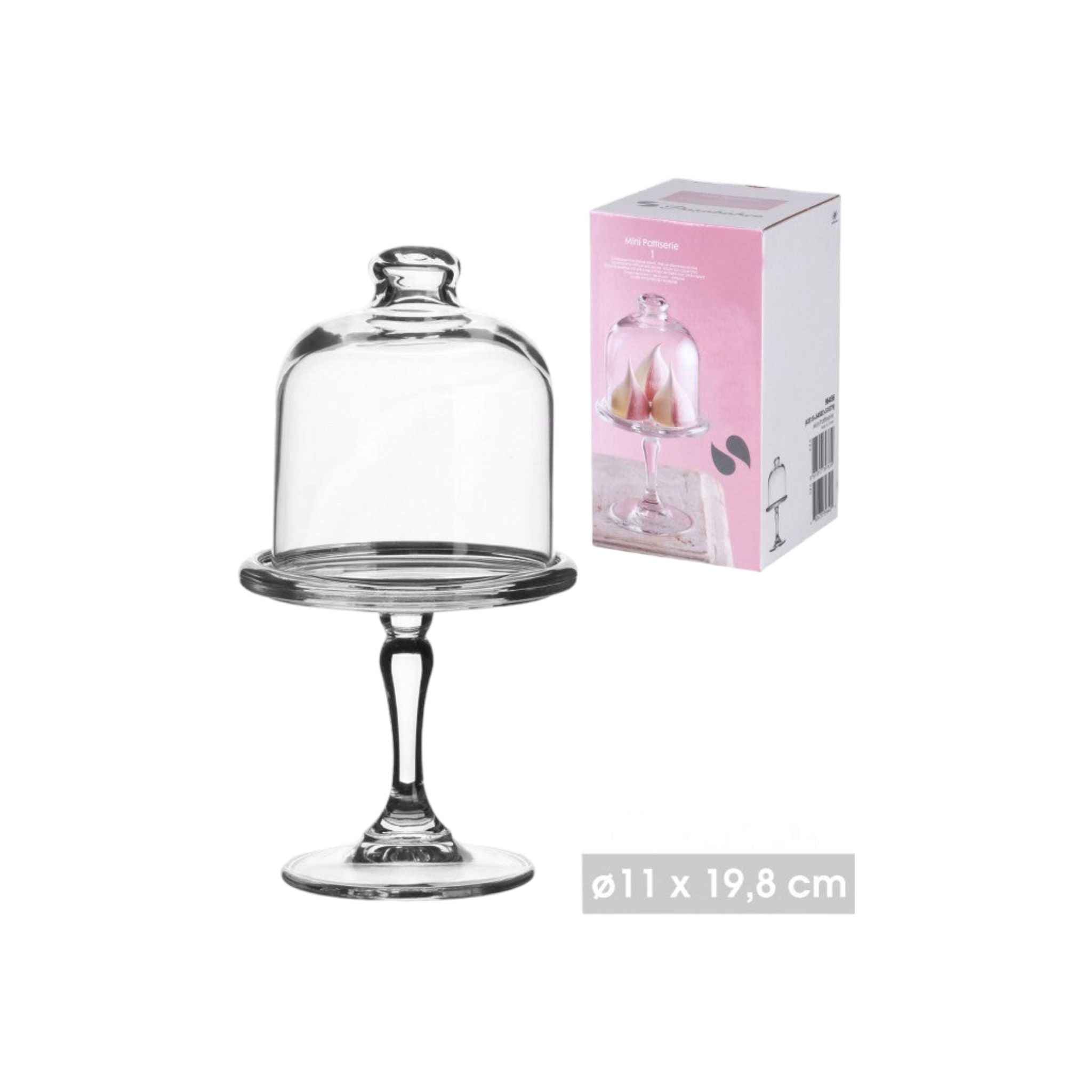 Pasabahce Mini Patisserie Cupcake Serving Stand with Glass Dome Lid 19.8x11cm