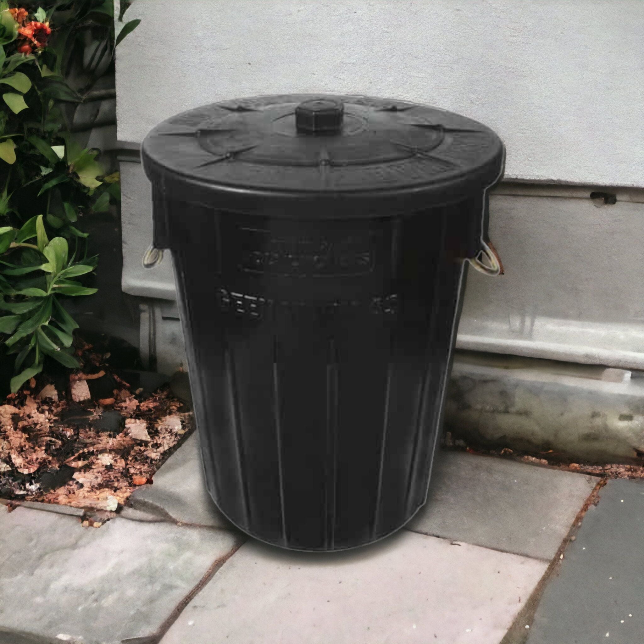 90L Refuse Rubber Bin Black with Lid - No Hot Ash Rubber Bin