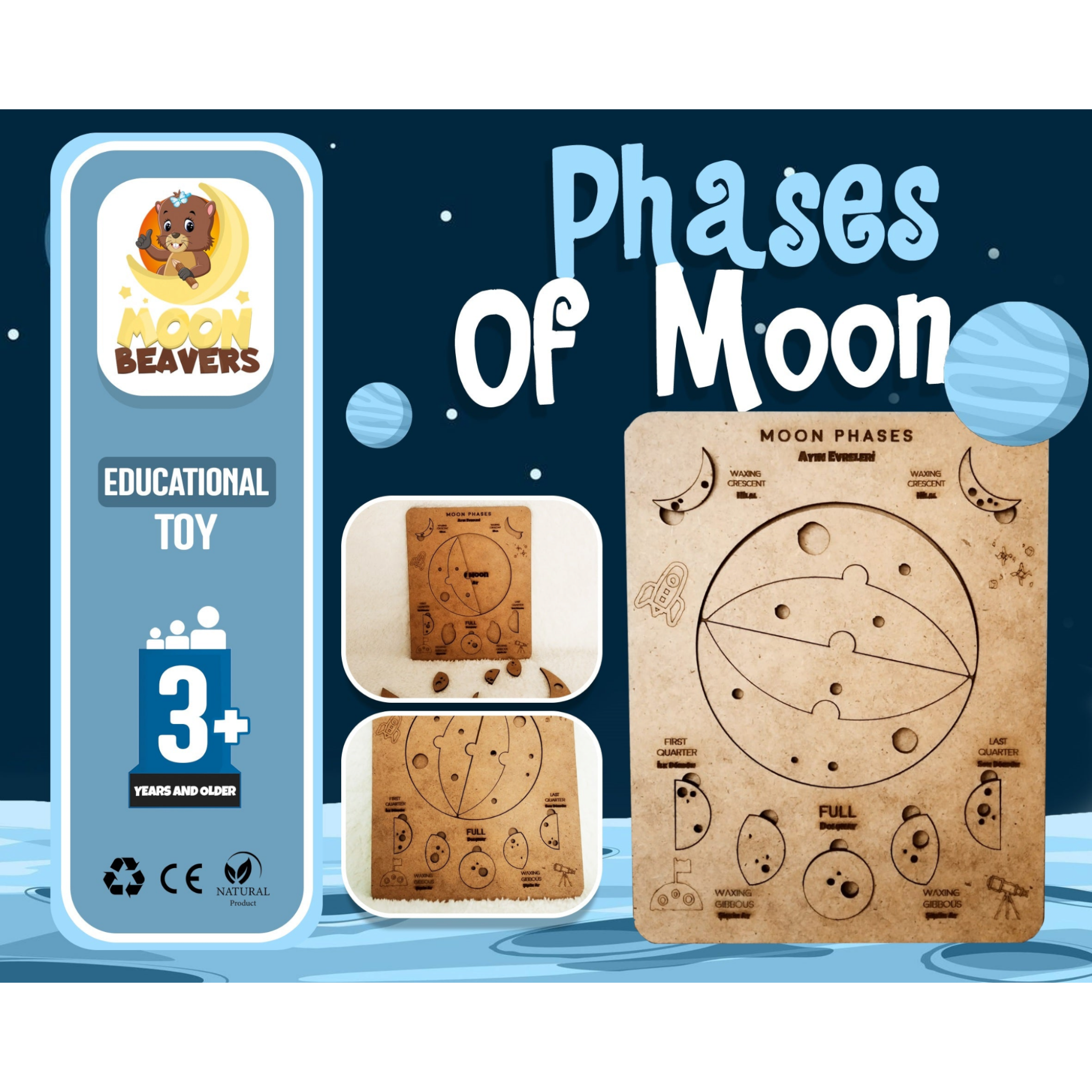 Educational Toy Moon Phases Puzzle 16x20cm MB44