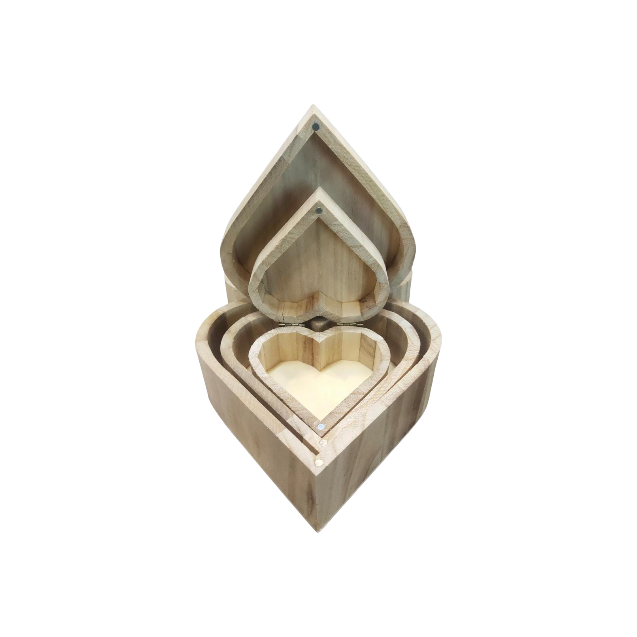 Wooden Jewellery Gift Box 3pc Set Heart Shape