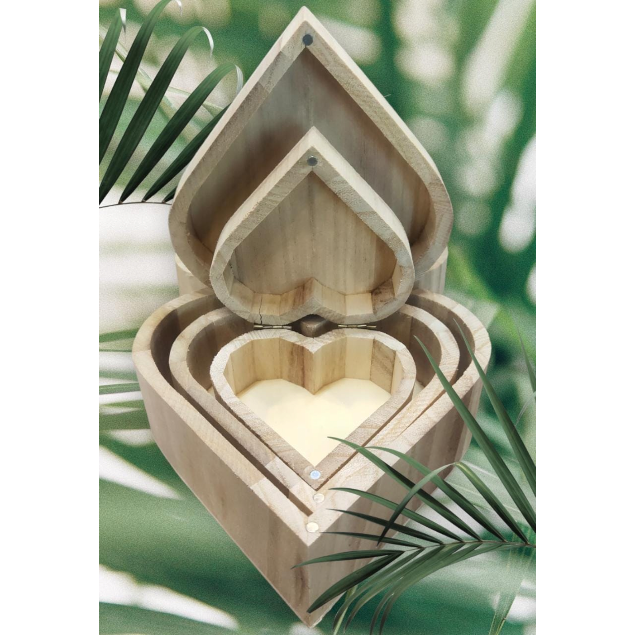 Wooden Jewellery Gift Box 3pc Set Heart Shape