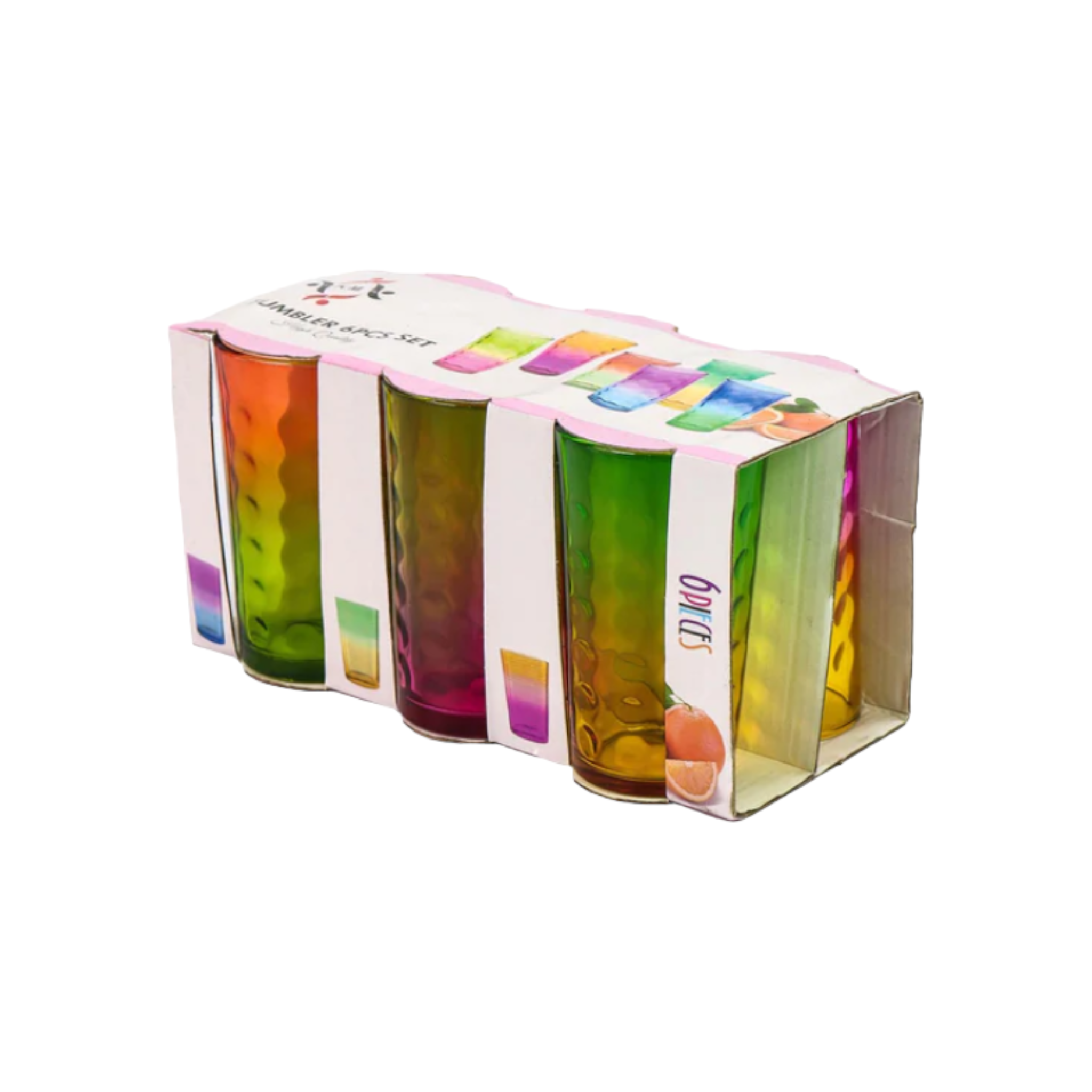 Rainbow Colour Glass Tumbler with Window Box 6pack