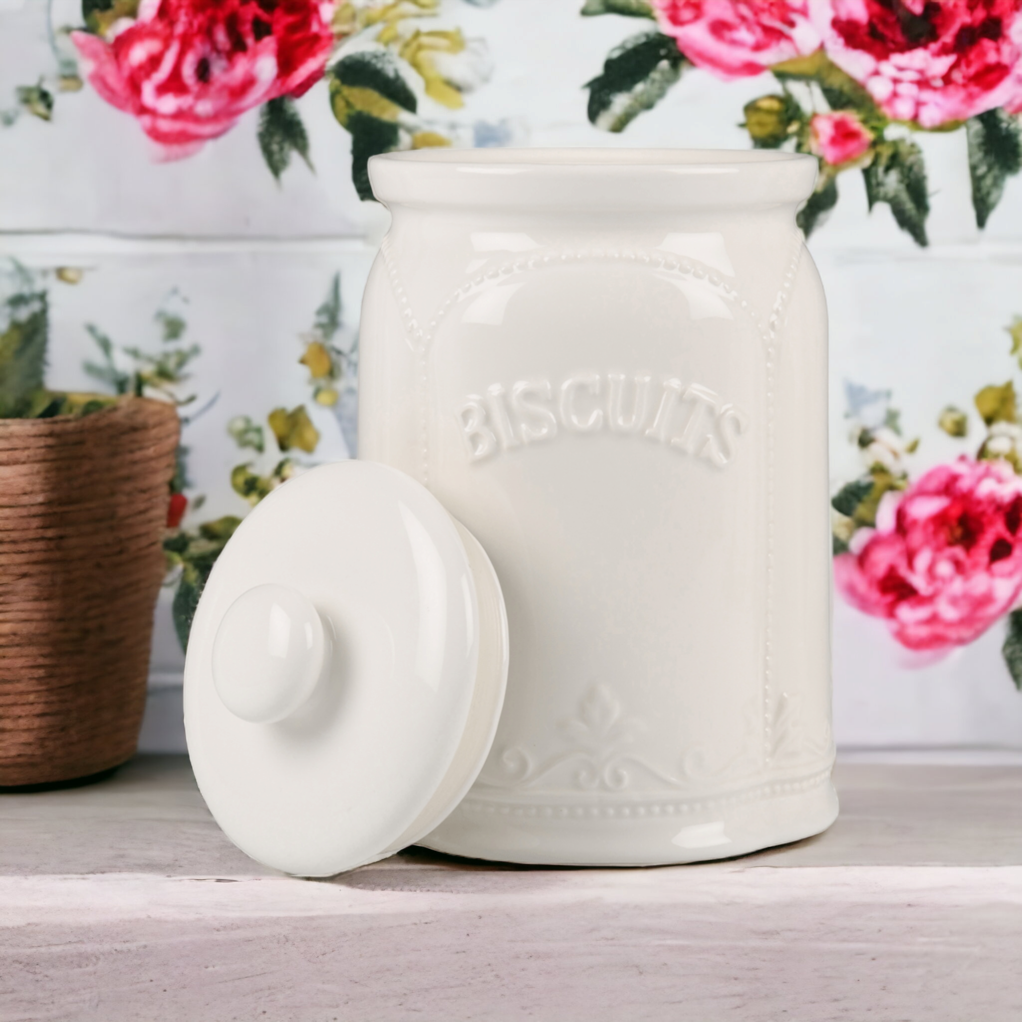 Vintage Ceramic Biscuit Canister with Lid