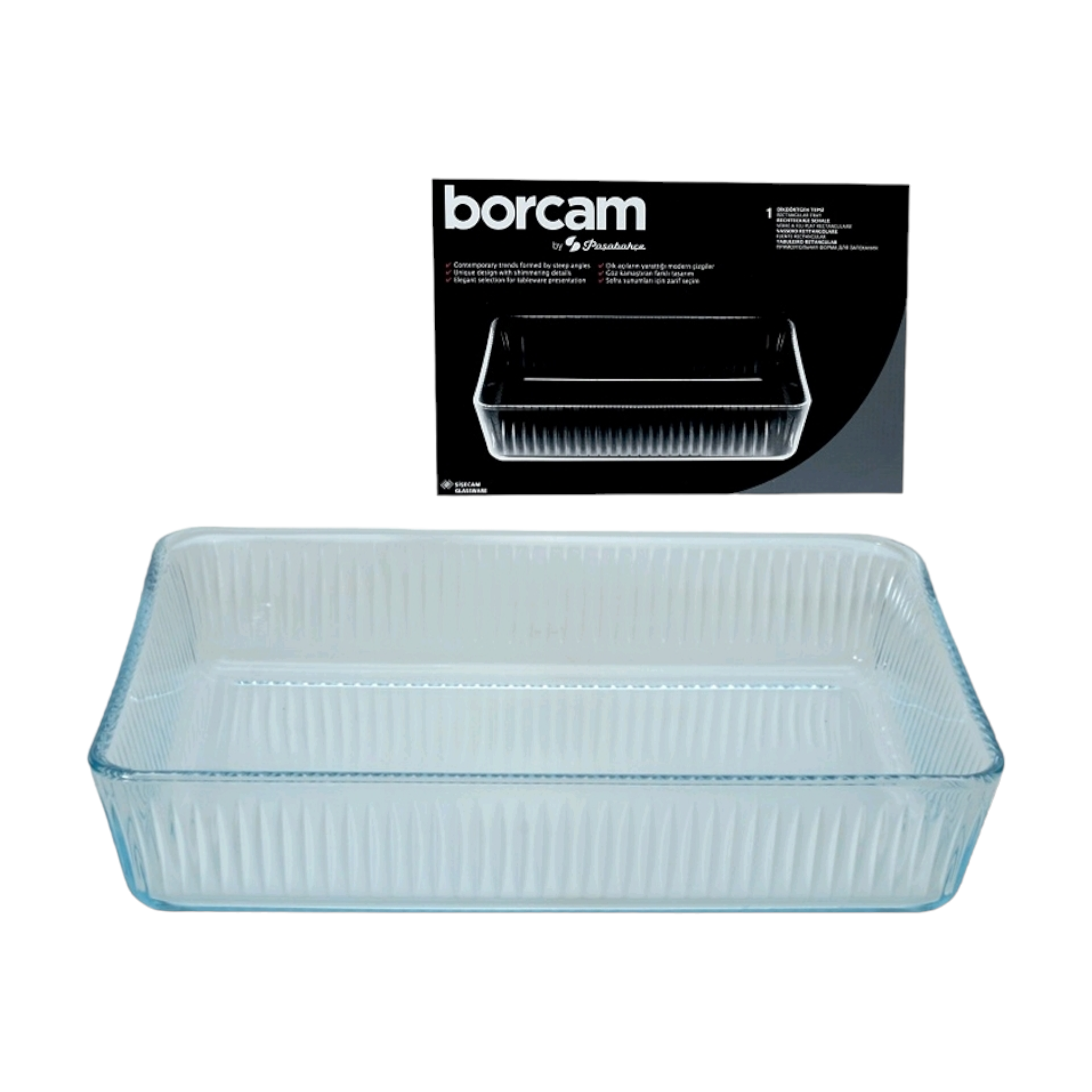 Borcam Glass Serving Dish Rectangular Tray 3L 24080