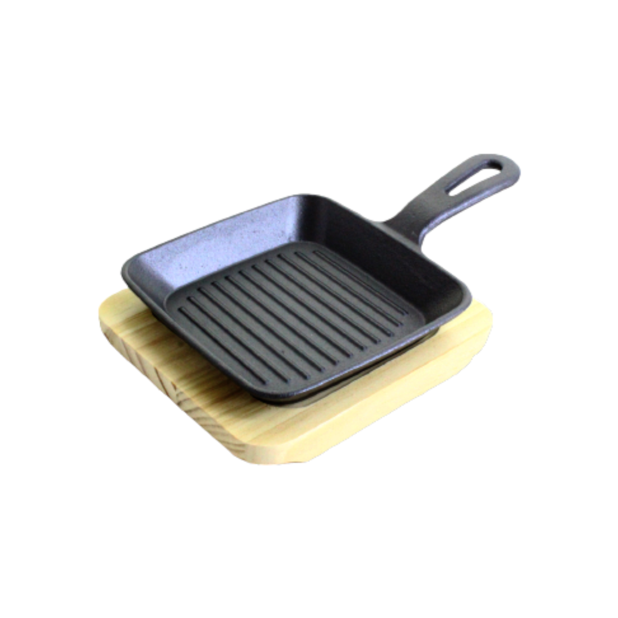 Cast Iron Square Skillet Sizzler Pan Rectangular Wave Platter Grill Fryer with Wooden Board XK1015