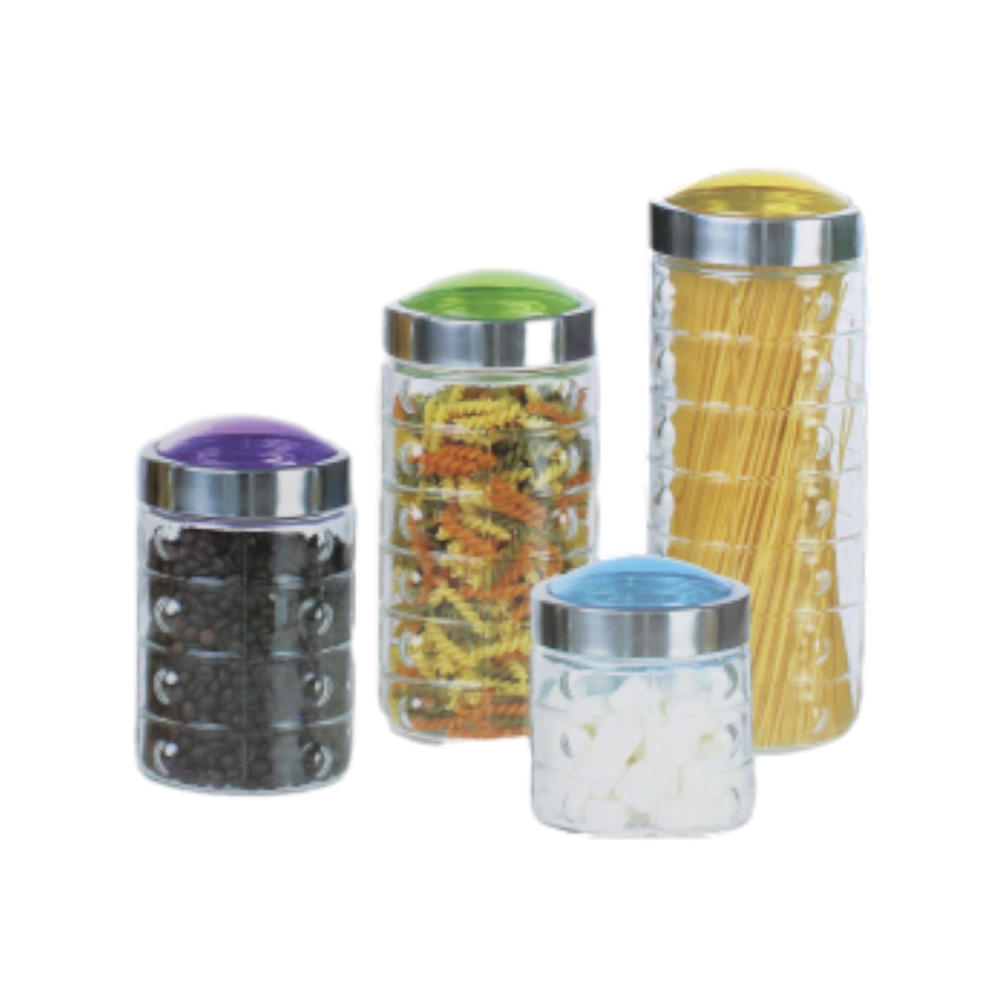 Glass Canister with Neon Lid 4pc Set