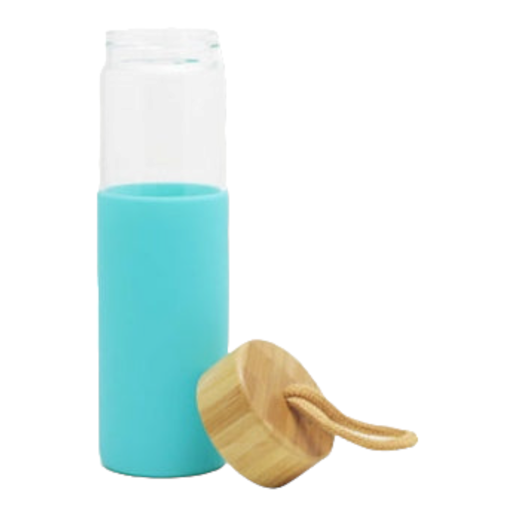 Glass Drinking Bottle 600ml Silicone Grip with Bamboo Lid and String 27134