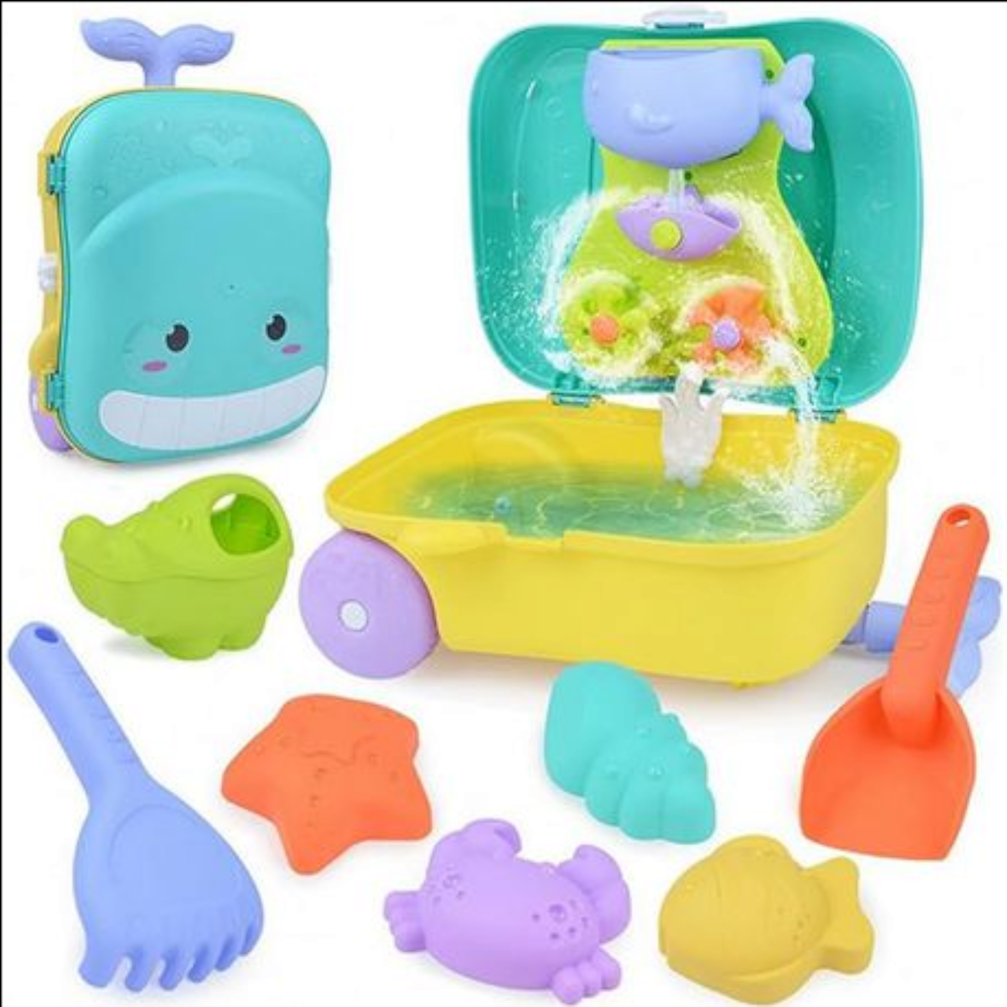 Beach Toy Sandbox Trolley Case Set Kit 8pcs Summer Water Game