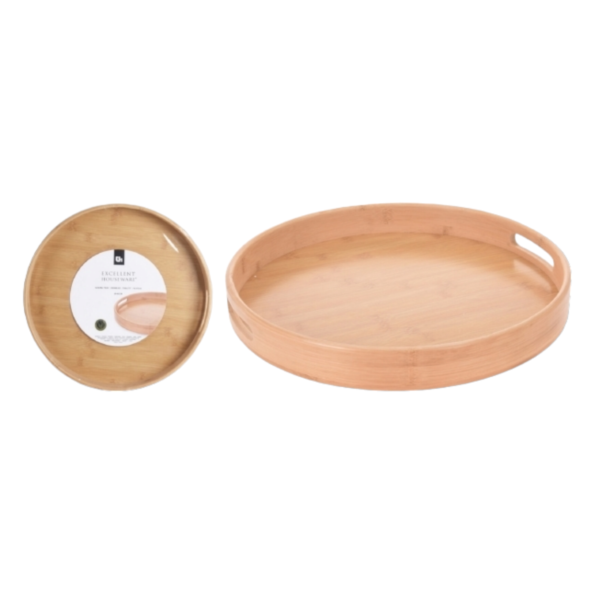 Excellent Housewares Bamboo Serving Tray Round with Grip Handle 40x5cm 21071