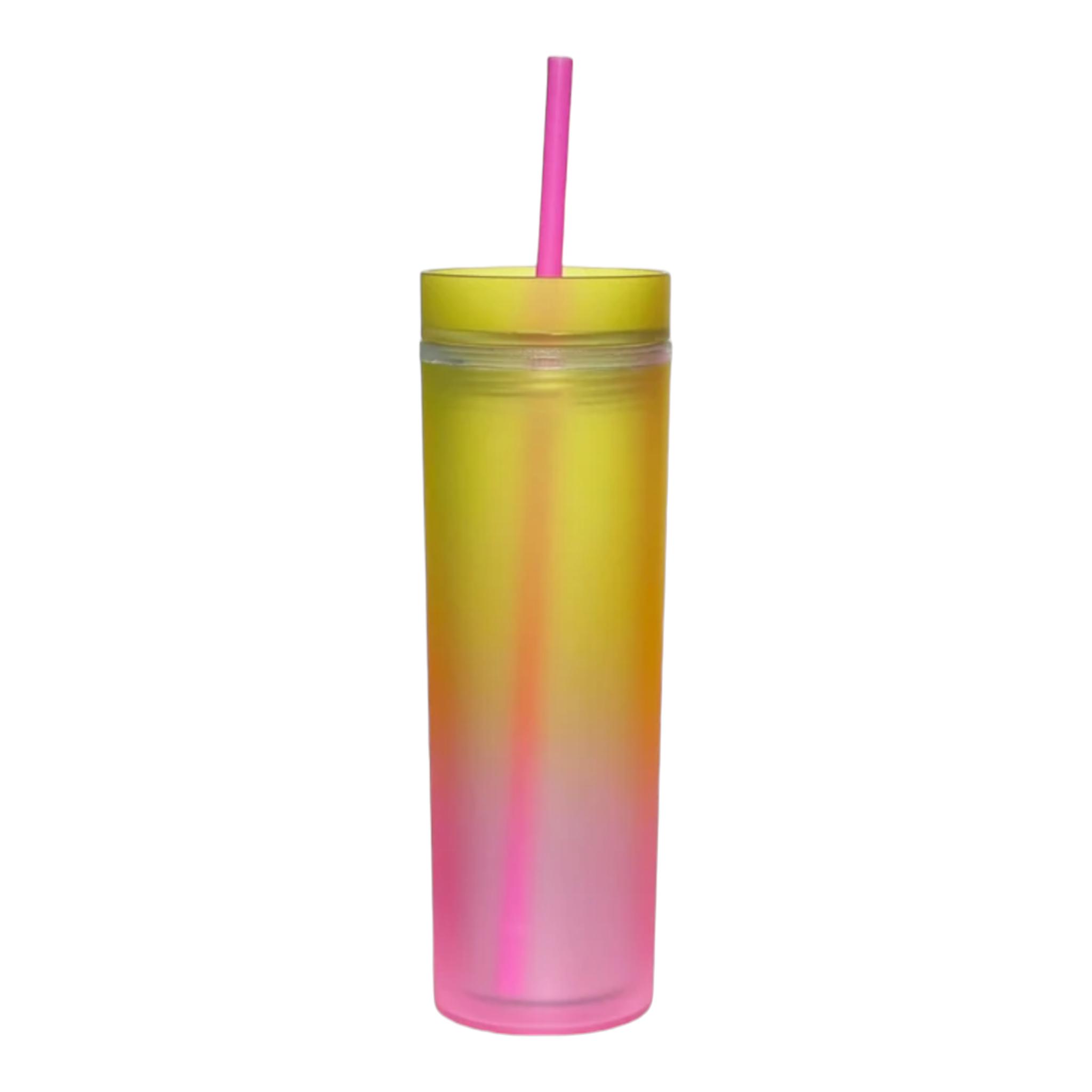 Skinny Drinking Tumbler 473ml Rainbow Gradient Frosted Acrylic Reusable with Lid & Straw