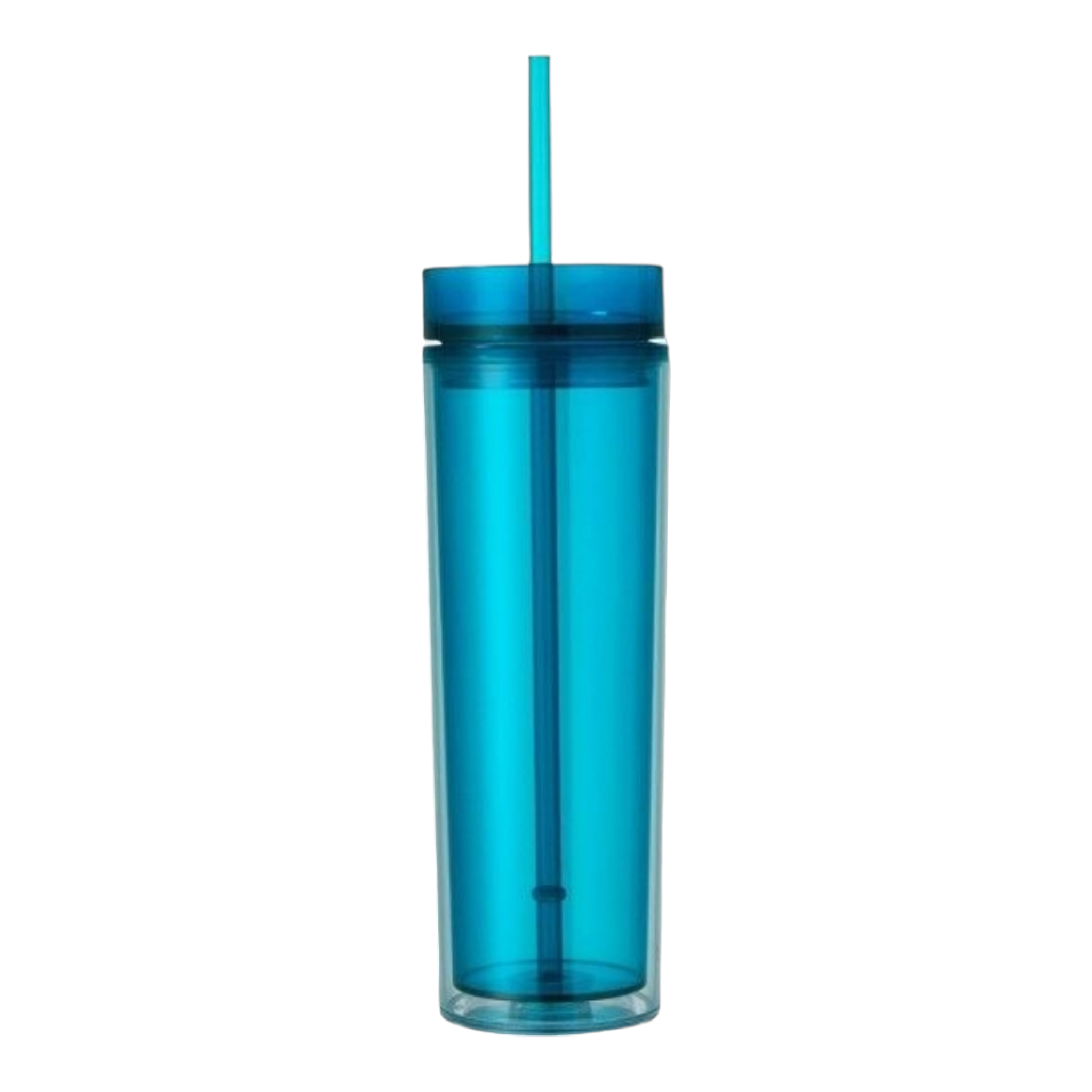 Skinny Drinking Tumbler 590ml Acrylic Transparent Color 7x21cm Reusable with Lid & Straw