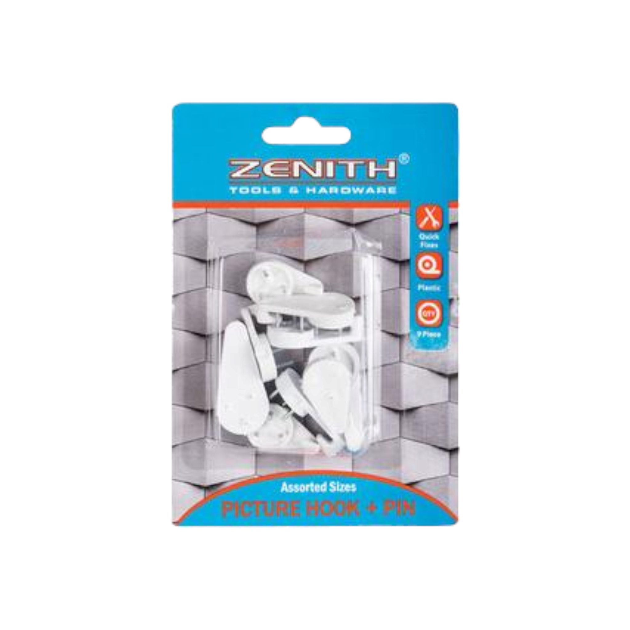 Zenith Picture Hook with Pin White Assorted 9pack