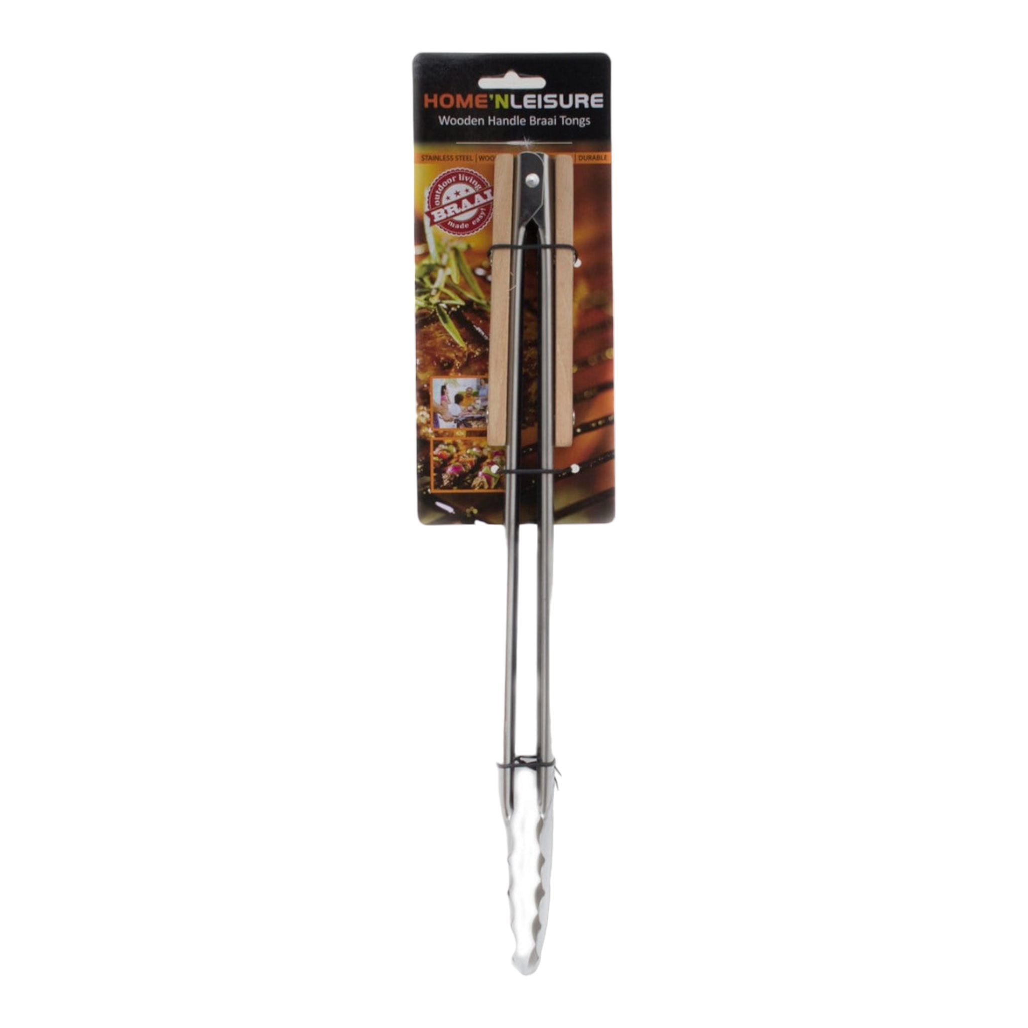 Home n Leisure BBQ Braai Tong 40mc Stainless Steel with Wooden Handle