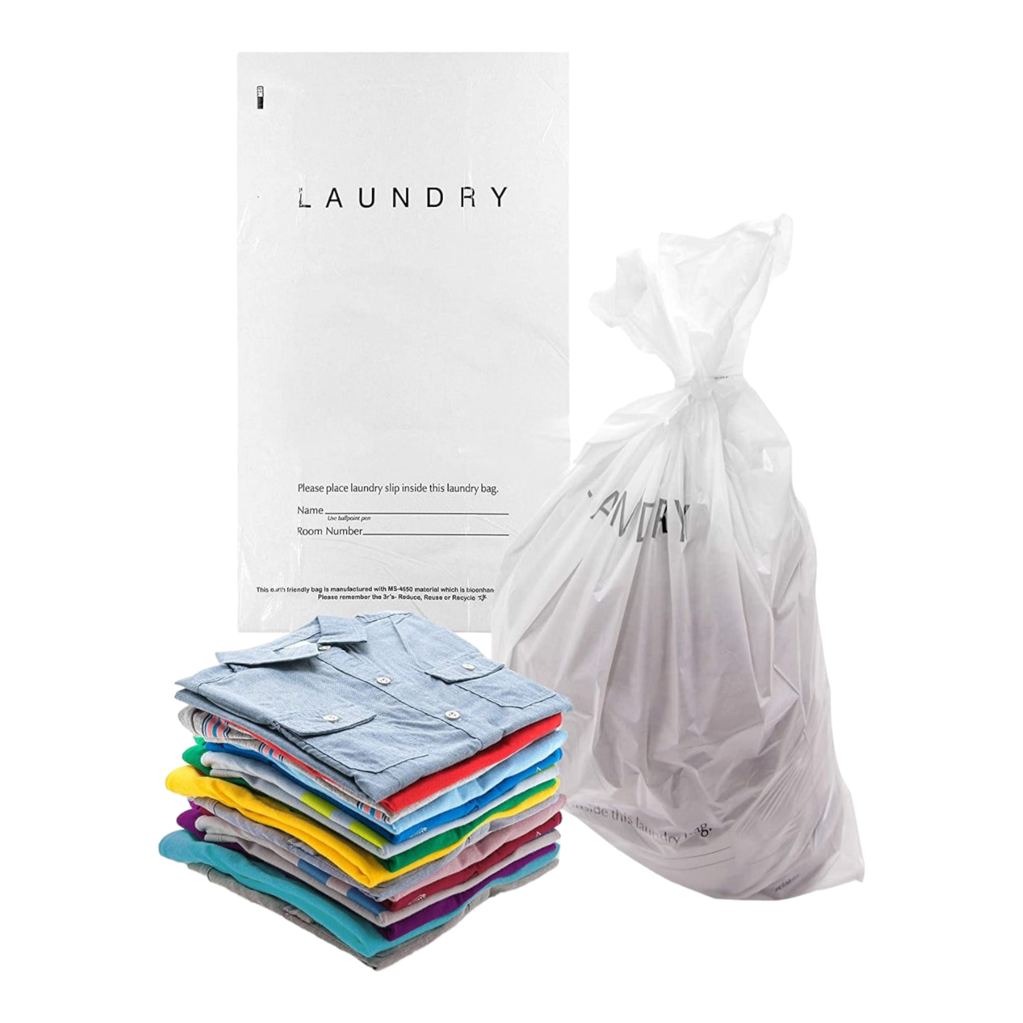 Printed Plastic Laundry Bags White with Black Print 45x53cm 30microns 250pack
