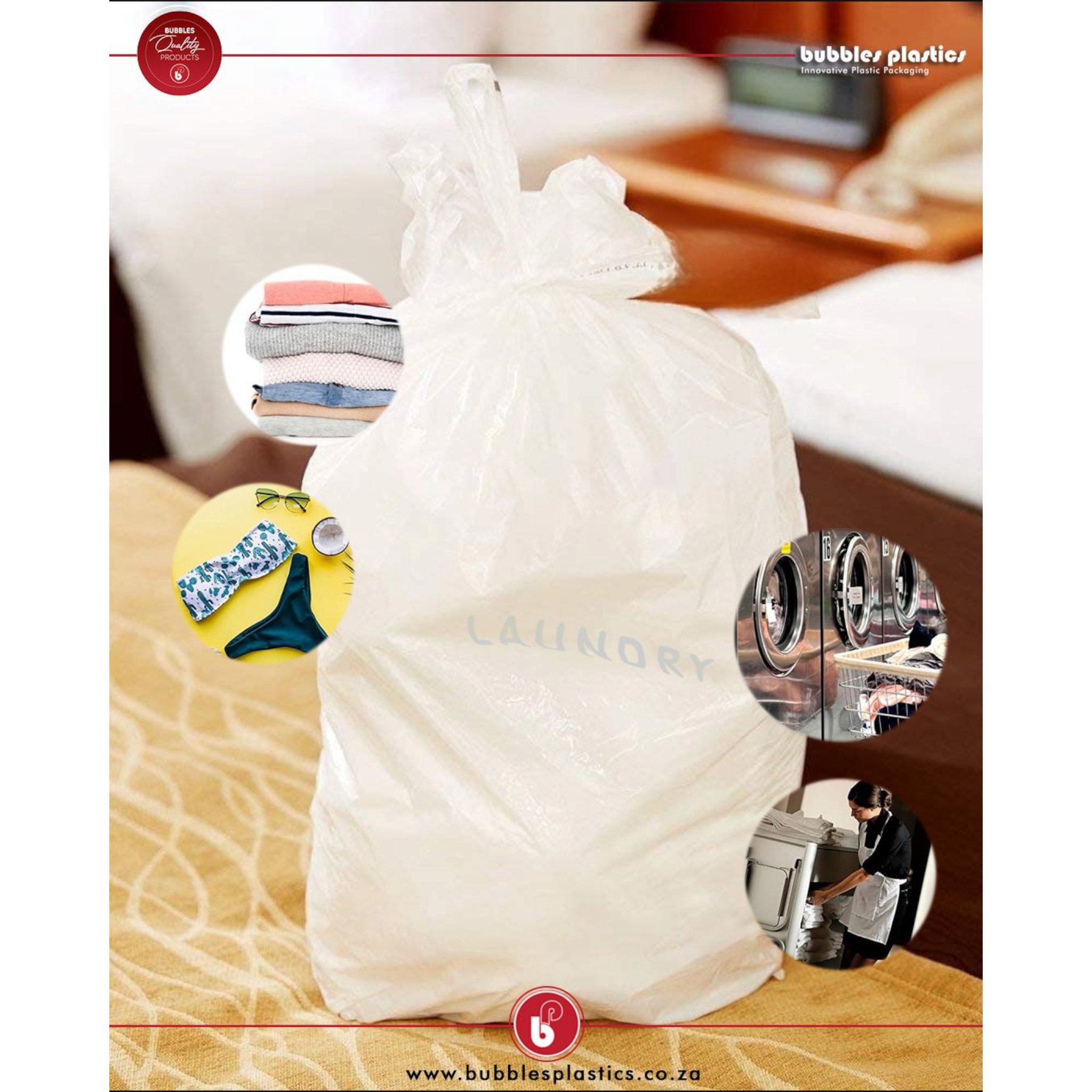 Printed Plastic Laundry Bags White with Black Print 45x53cm 30microns 250pack