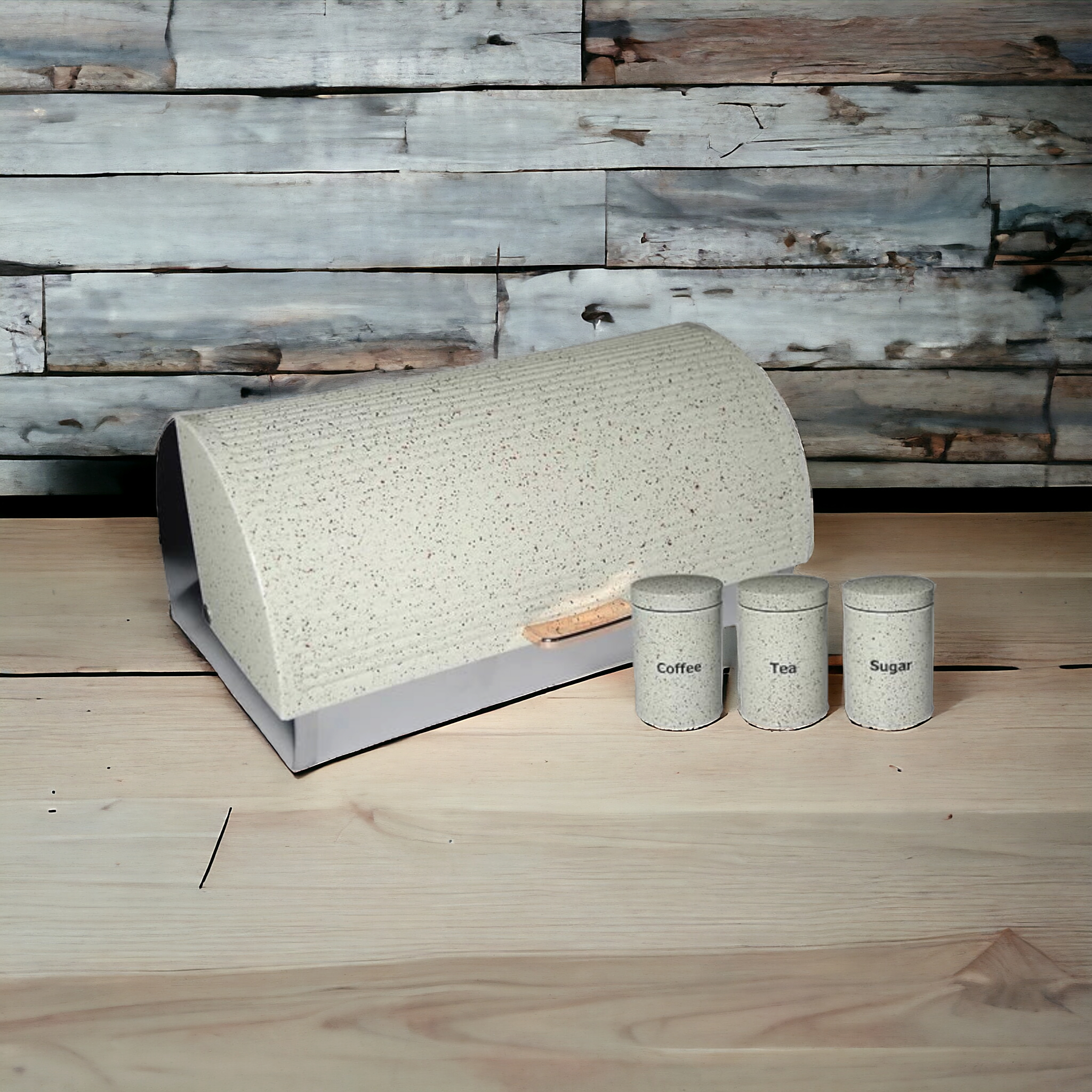 Bread Bin with 3 Canister Set Marble Dot Print Cream CH559