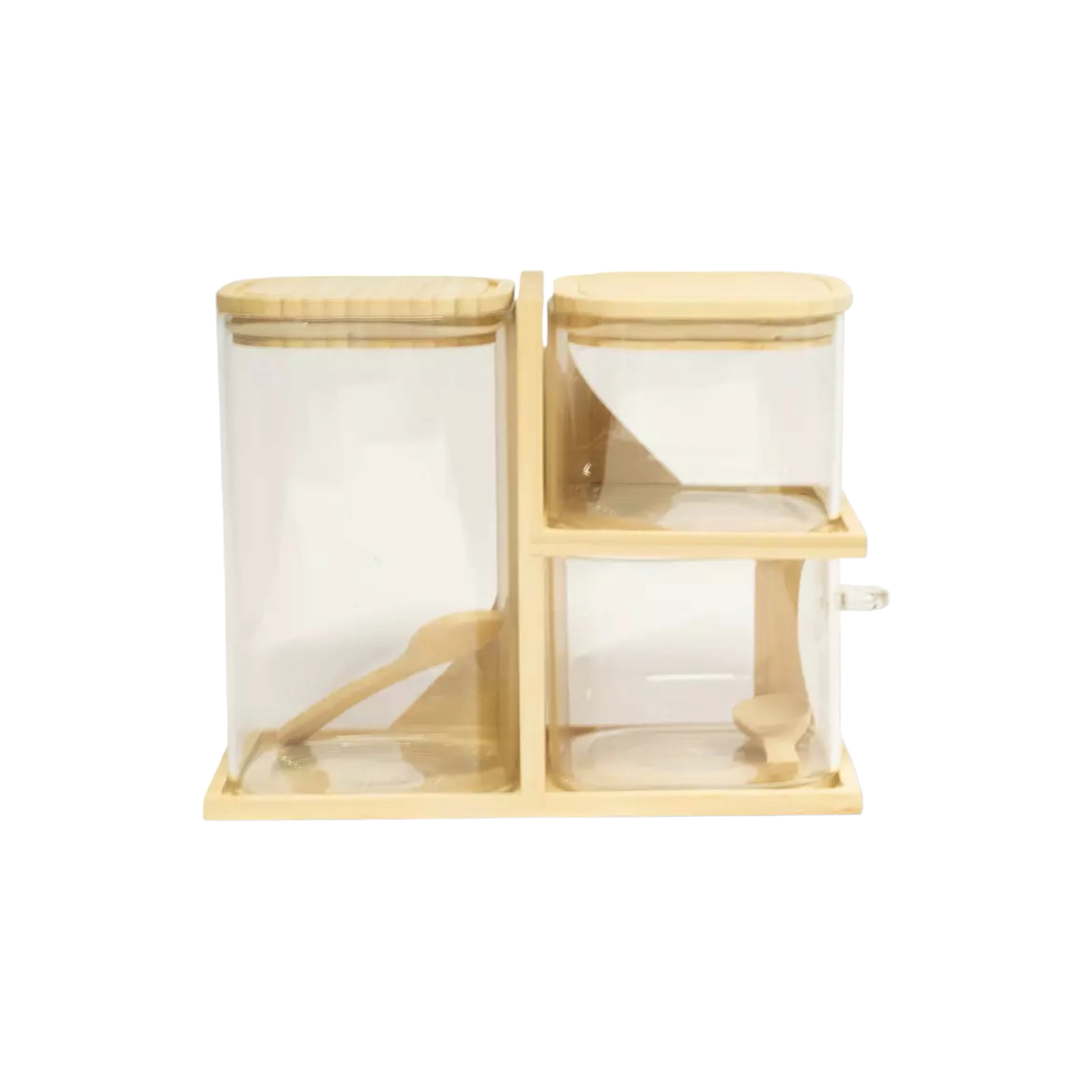 Aqua Glass Canister Square Set Stand with Bamboo Lid 3pcs