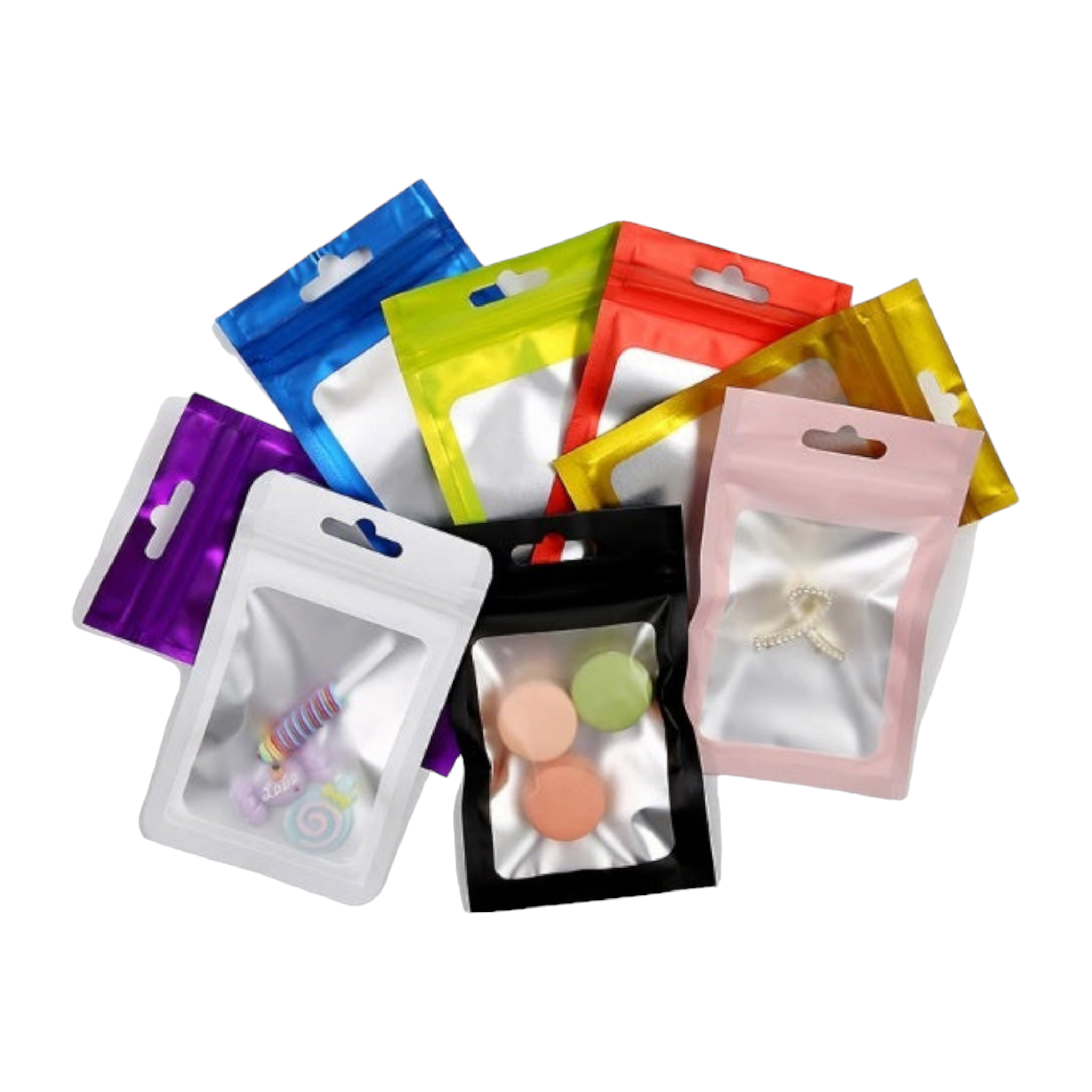 Resealable Mylar Pouch Bags Full Window Display with Euro Loop Punch Hanging Hole 10pack