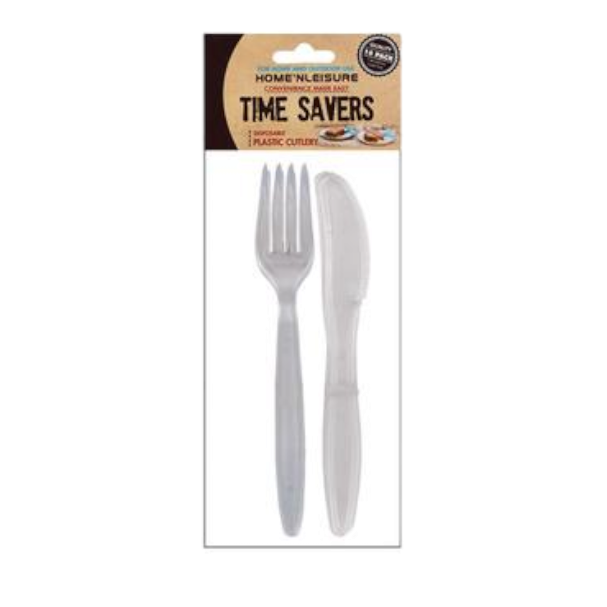 Time Savers Disposable Picnic Cutlery 5xKnives 5xFork 10pc Clear or White