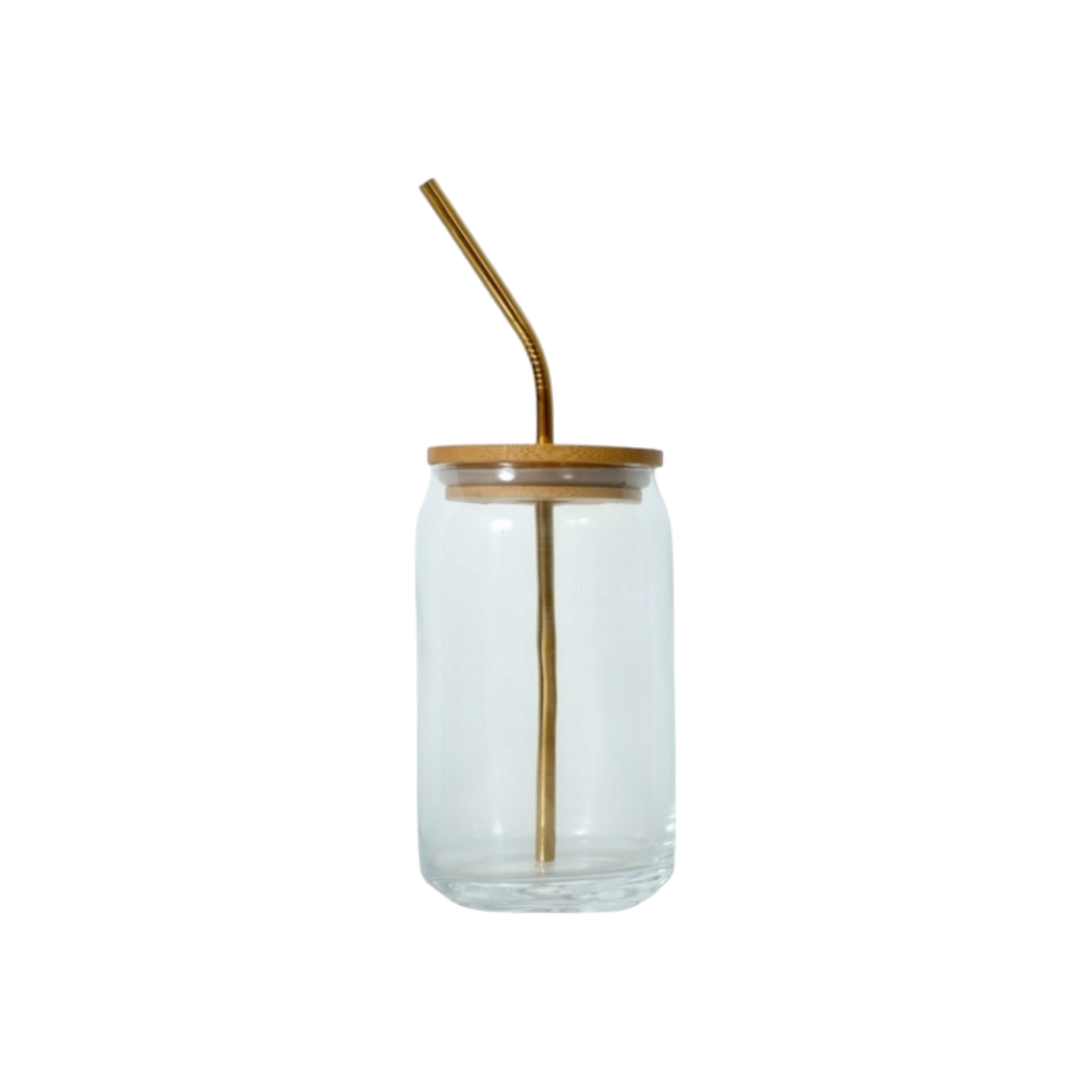 Glass Drinking Can Tumbler 515ml with Bamboo Lid with Gold Stainless Steel Straw