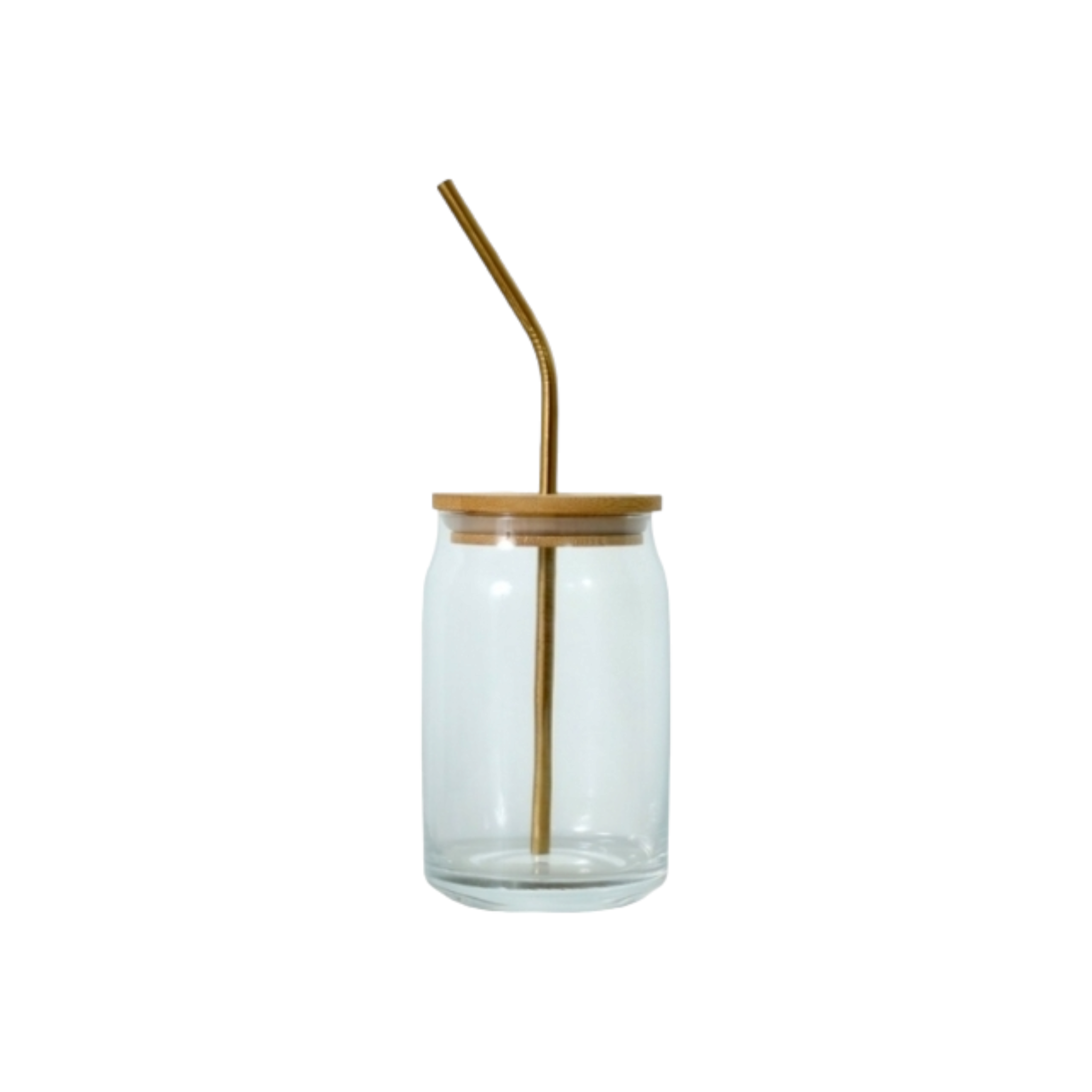 Glass Drinking Can Tumbler 435ml with Bamboo Lid with Stainless Steel Gold Straw