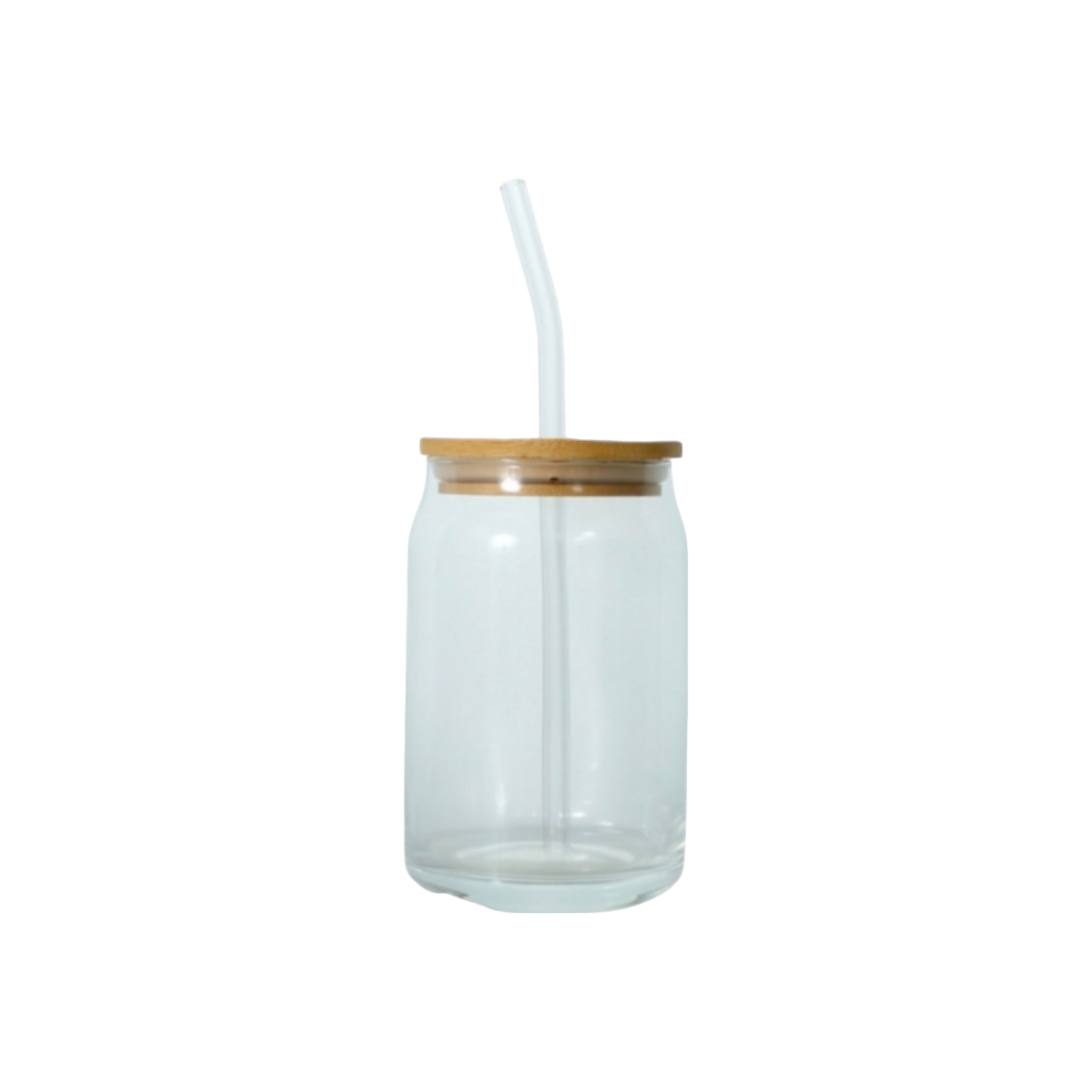 Glass Drinking Can Tumbler 435ml with Bamboo Lid with Glass Straw