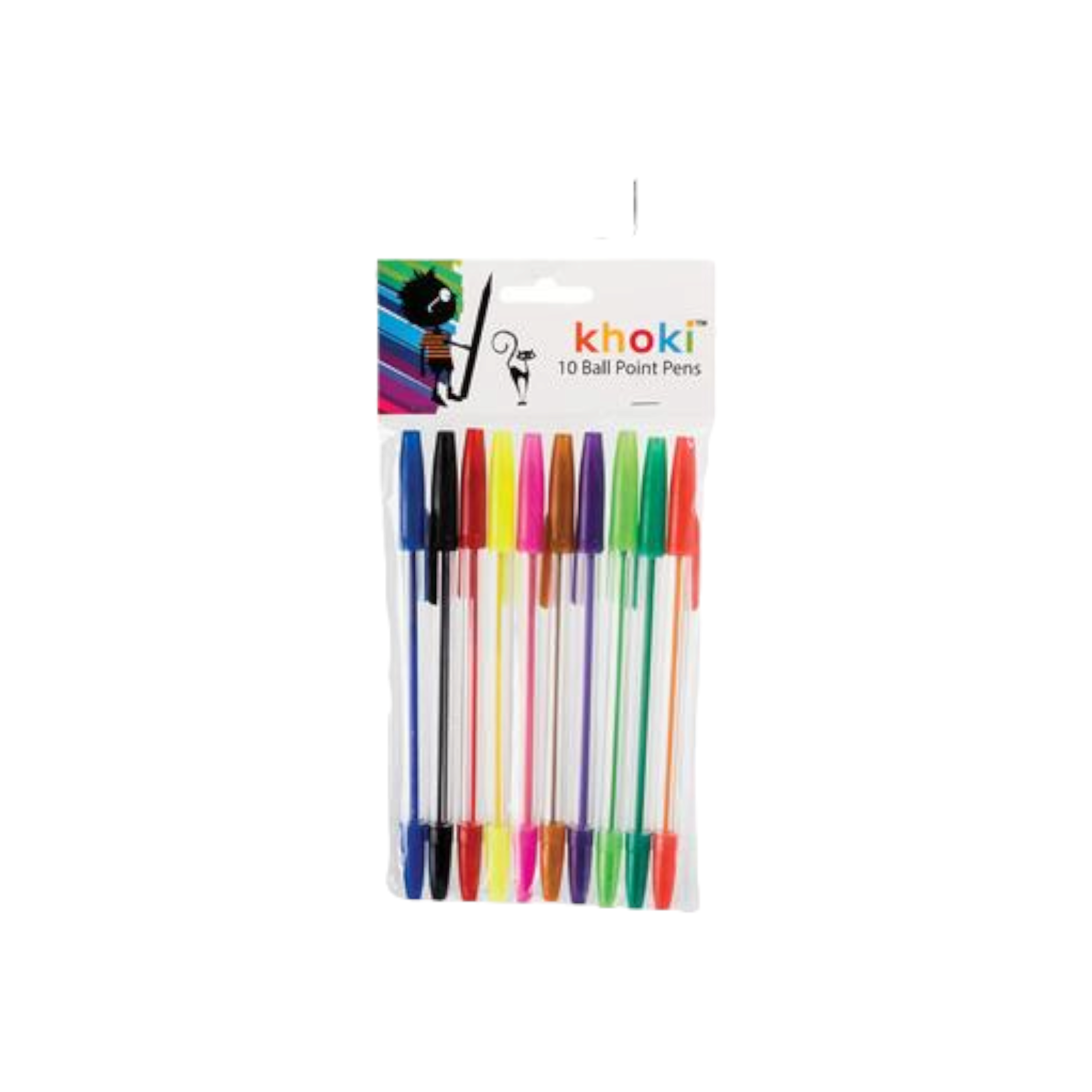 Khoki Stickball Pen Transparent 10-Assorted Colour