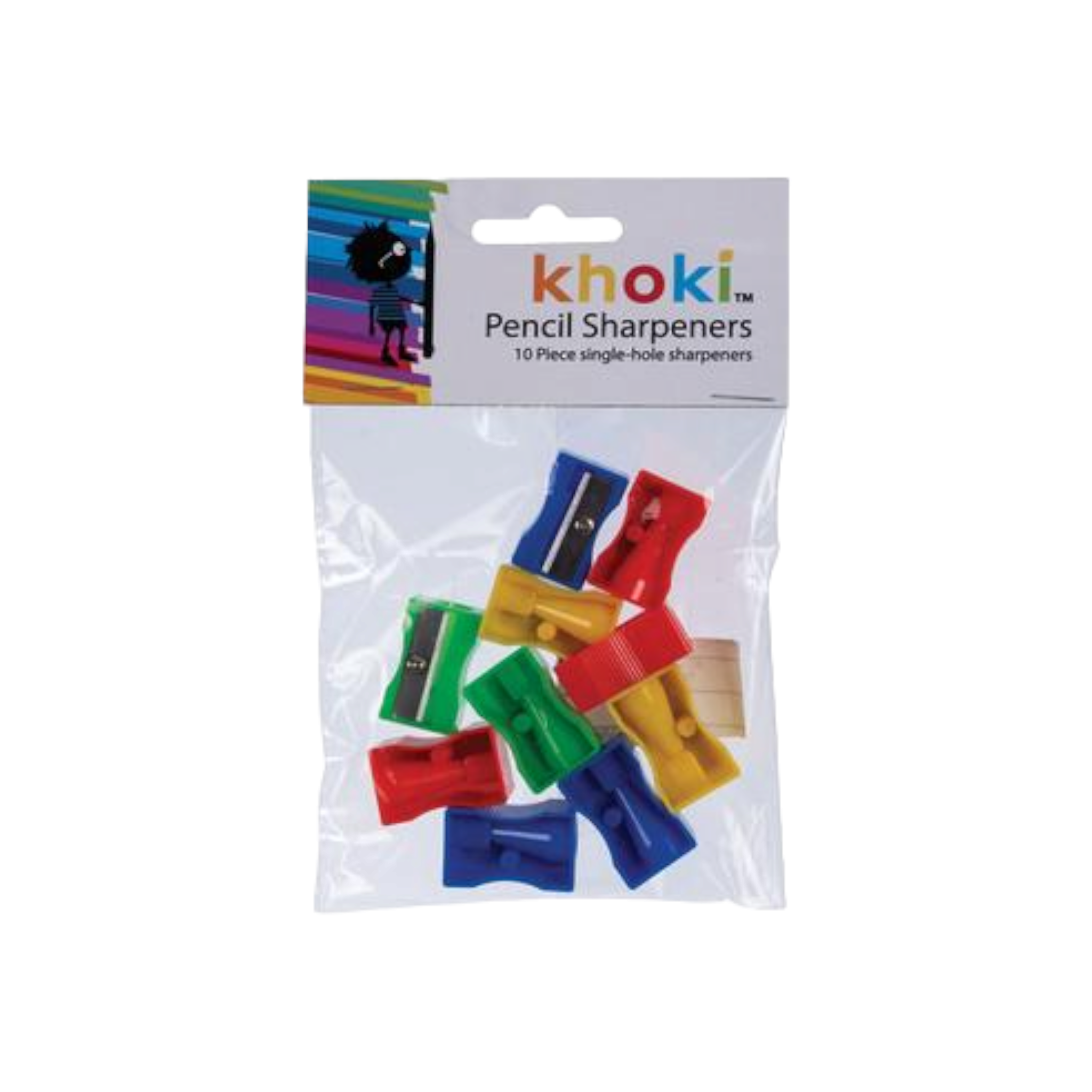 Khoki Plastic Pencil Sharpener 1-Hole Single 10pack Assorted Colours