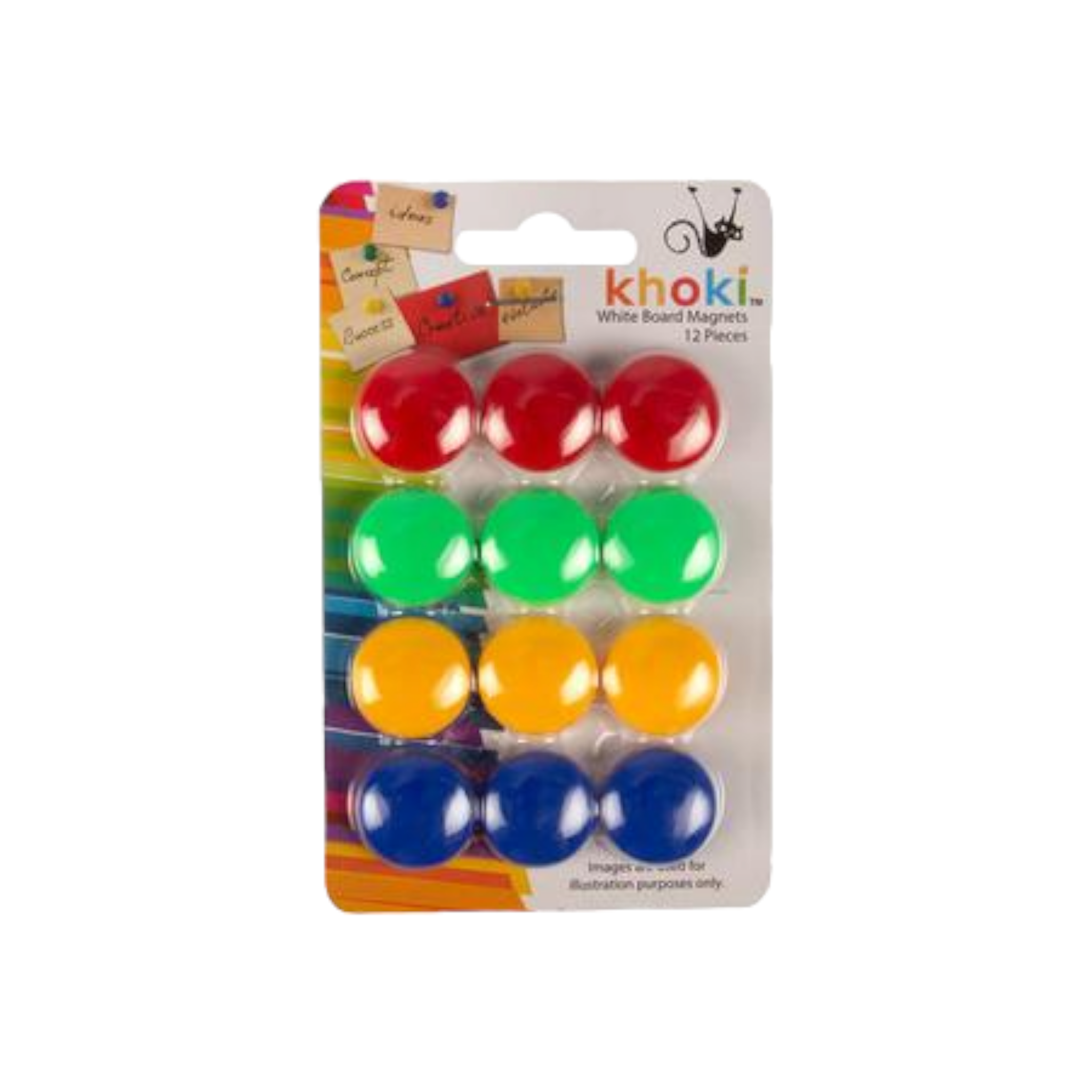 Khoki Whiteboard Magnets 12pack 3x4 Colors